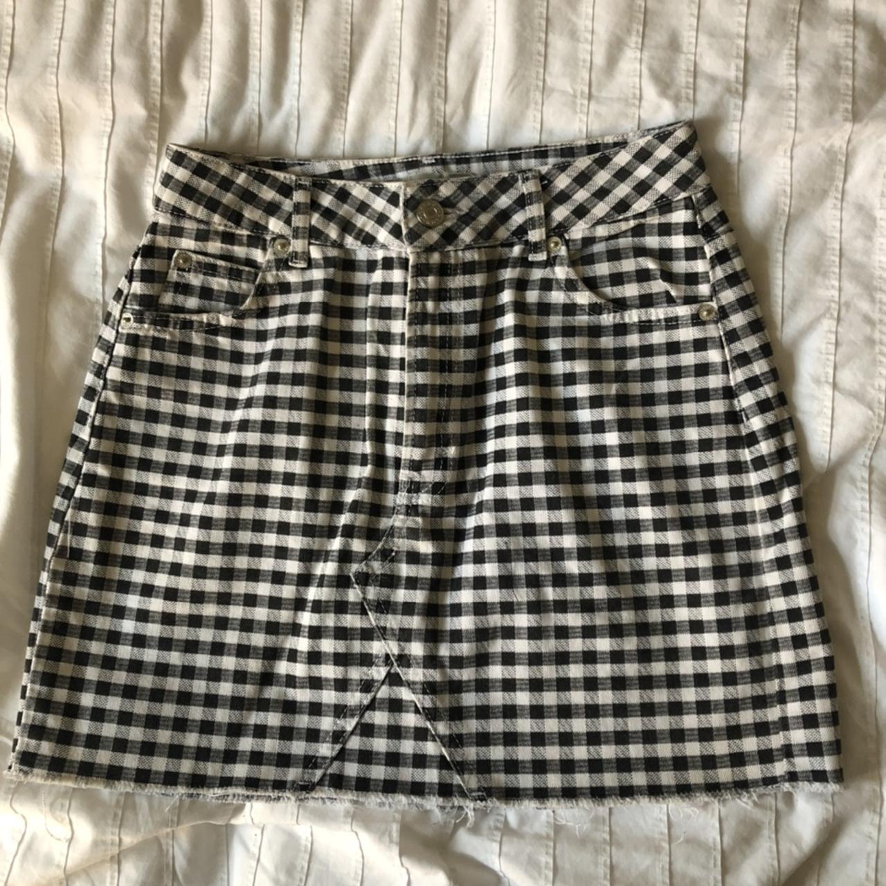 topshop gingham high waisted denim mini skirt