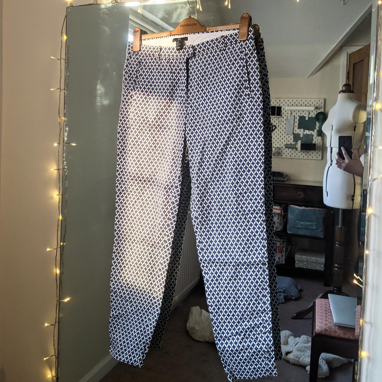 H&M Women's Blue and White Trousers | Depop