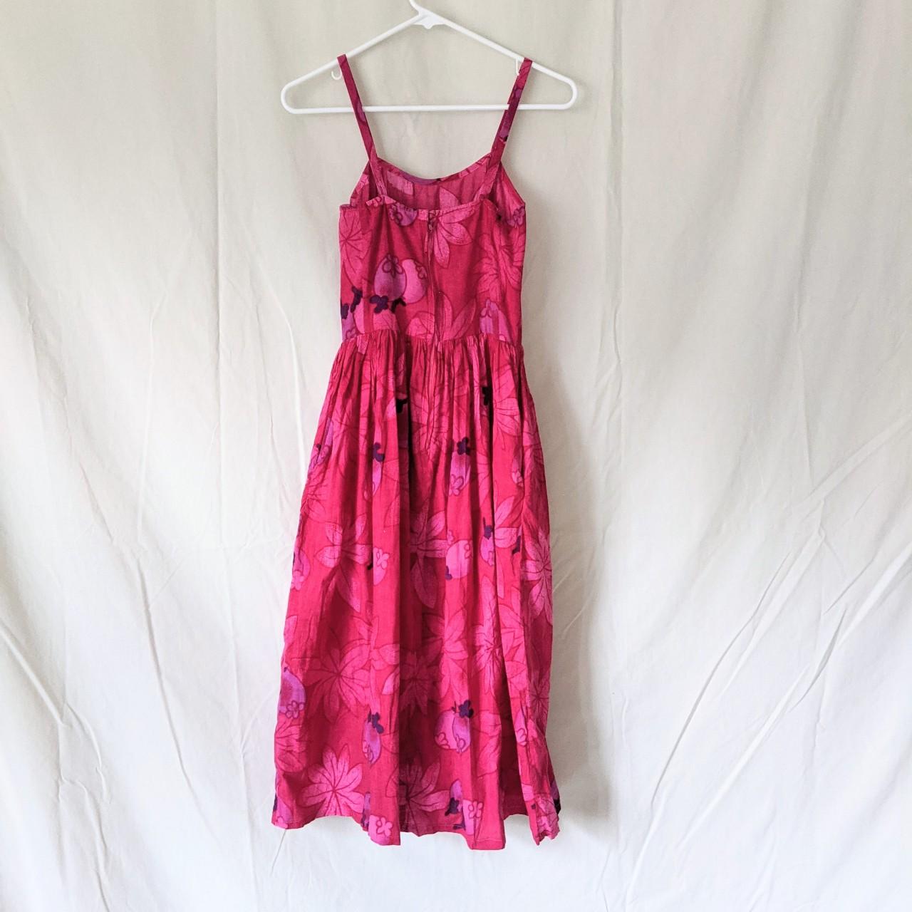 Vintage spaghetti strap dress. Hot pink cotton batik... - Depop