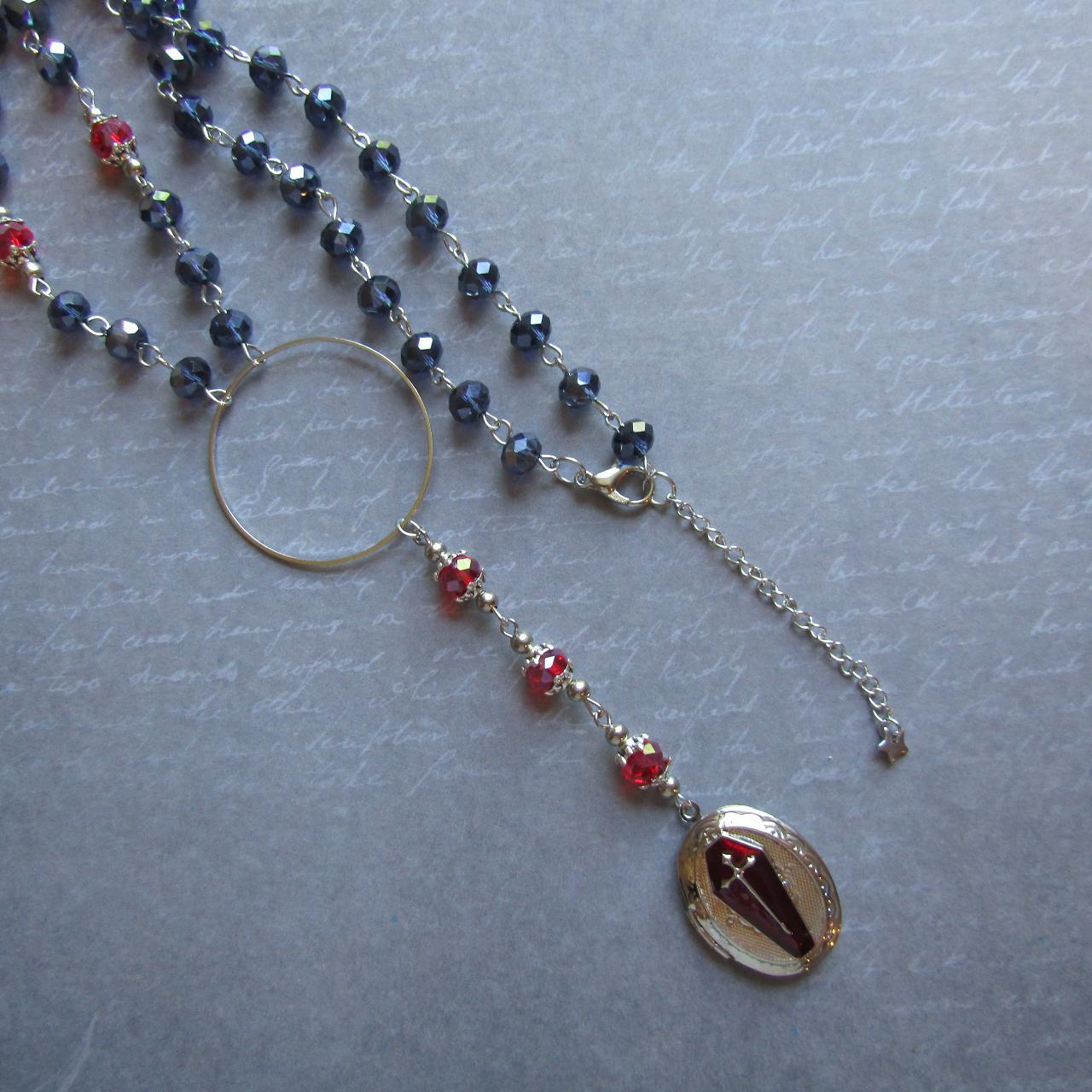 Coffin Rosary Necklace Blood Red Accent Beads Free... Depop