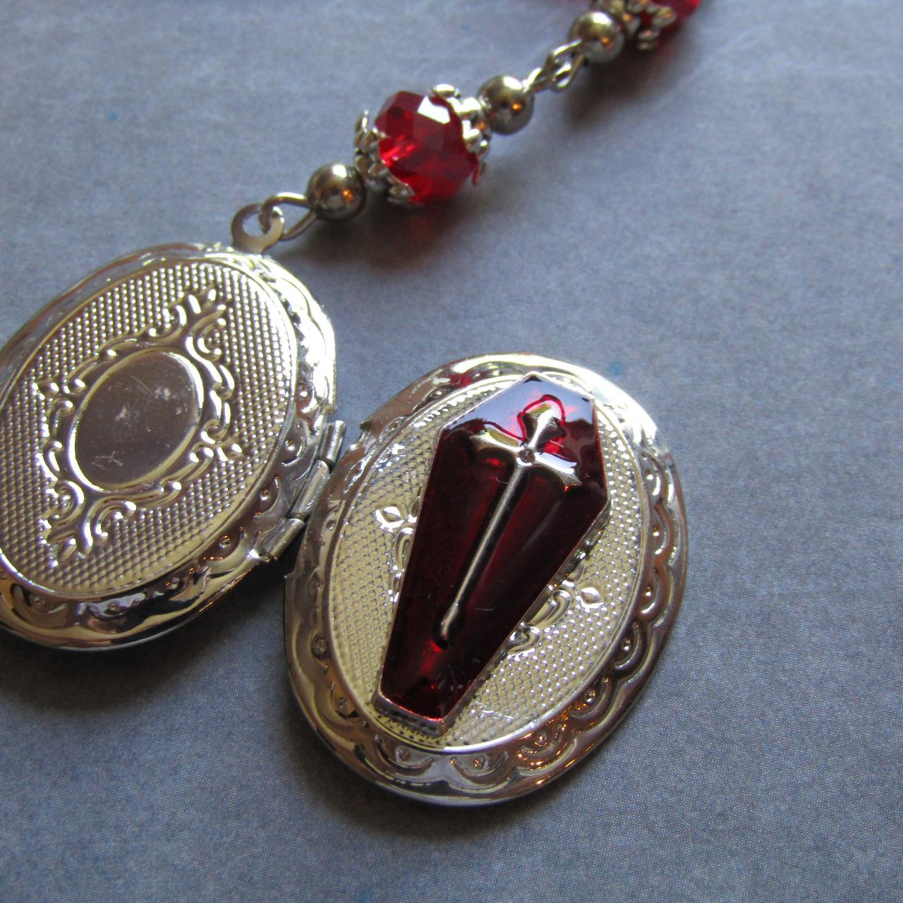 Coffin Rosary Necklace Blood Red Accent Beads Free... Depop