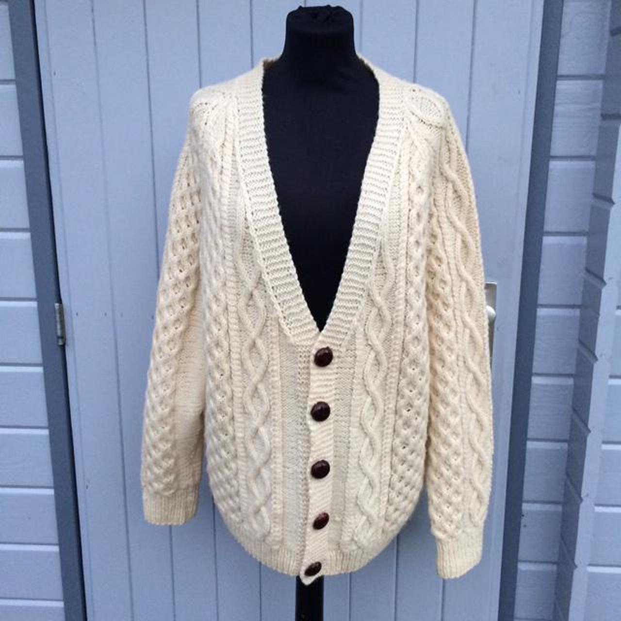 Vintage Hand Knit Aran Wool Cable & Honeycomb Stitch... - Depop