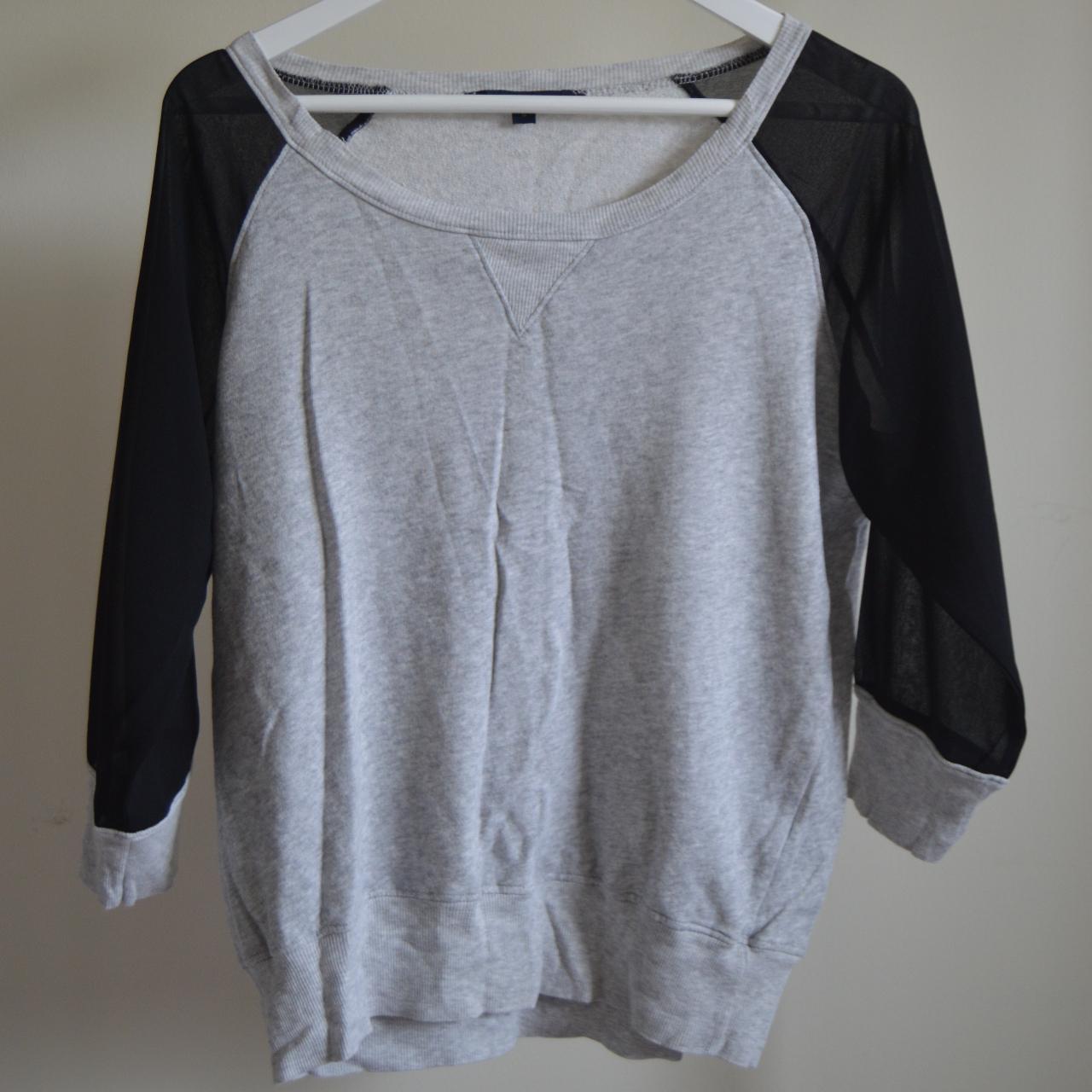 Grey sweatshirt jumper with black mesh sleeves from... Depop