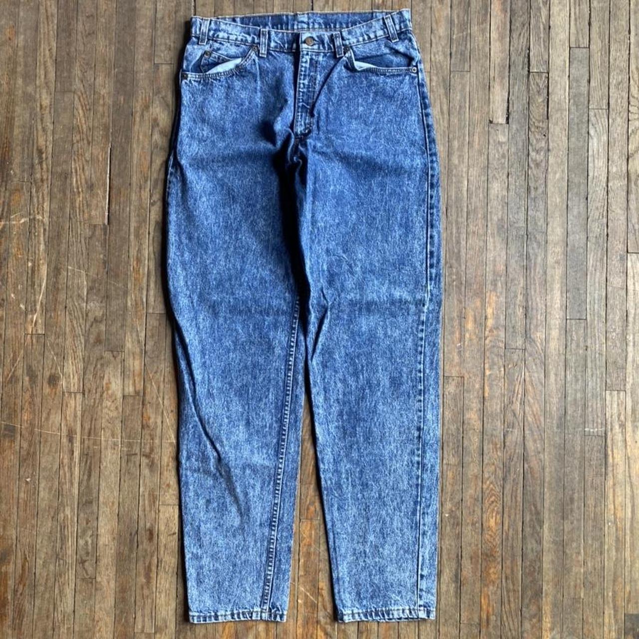 80s Levi’s 550 Acid Wash Blue Denim Tapered Jeans... - Depop