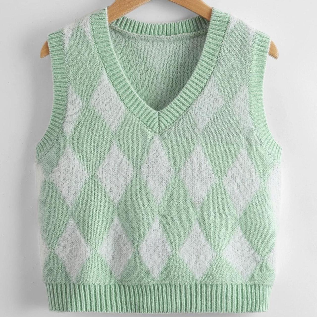 SHEIN Argyle pattern sweater vest in mint green and... - Depop
