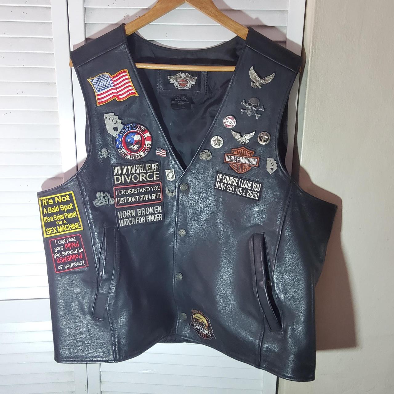 Harley Davidson genuine leather vest with several... - Depop