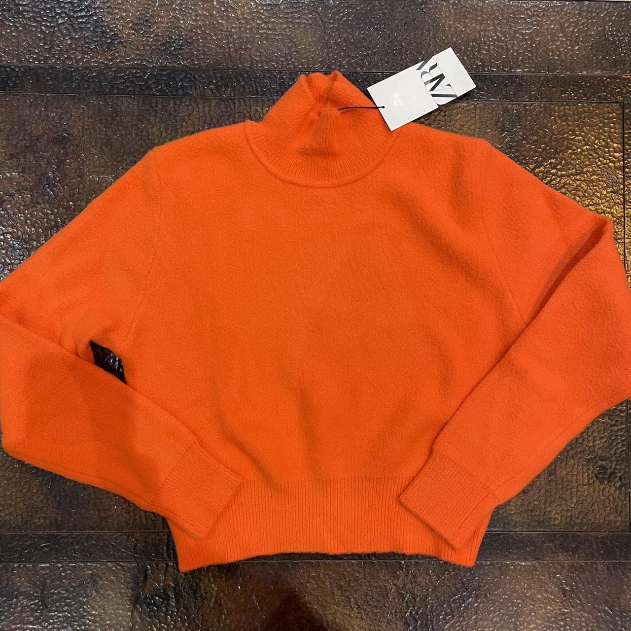 Zara Knit Sweater orange color high collar knit... Depop