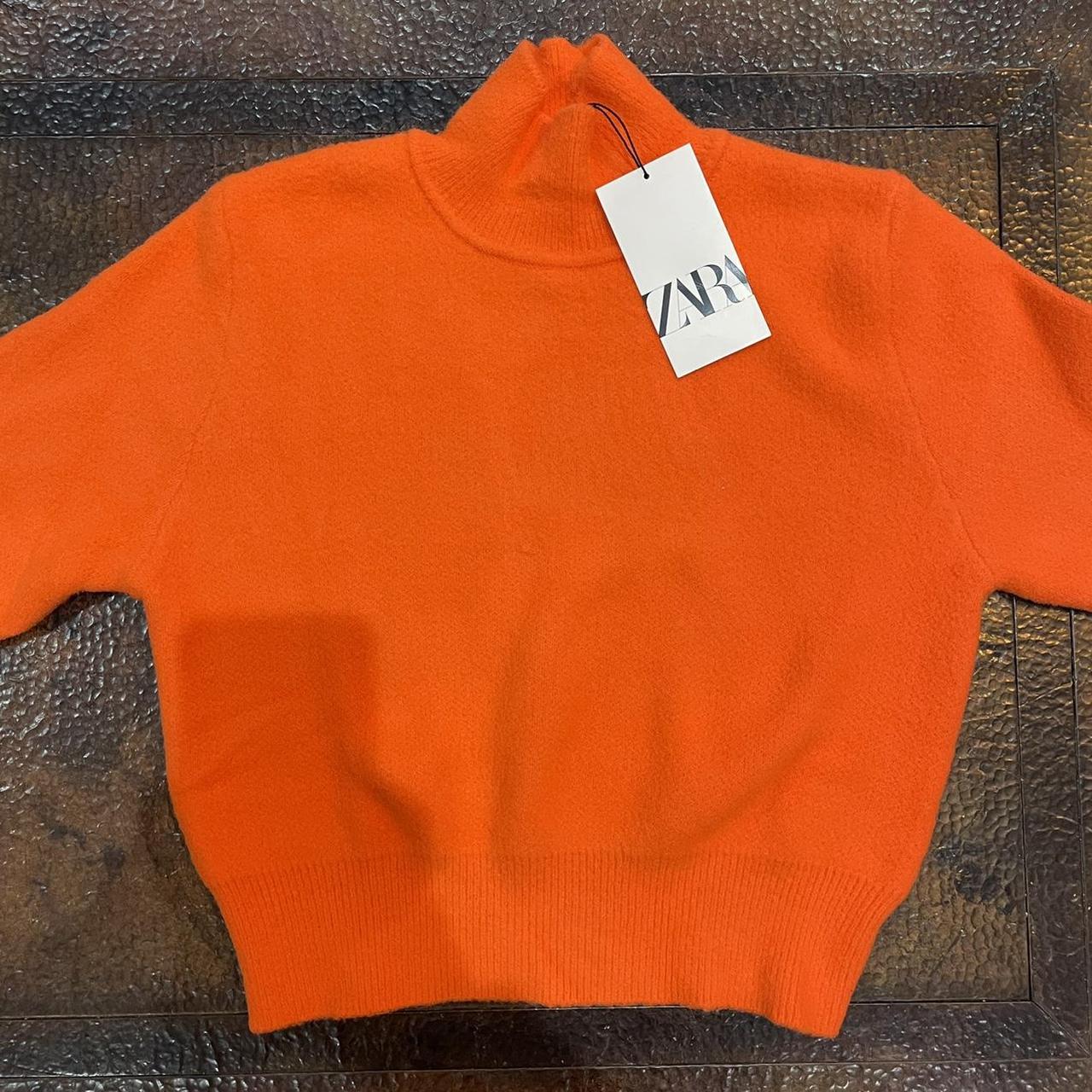 Zara Knit Sweater orange color high collar knit... Depop