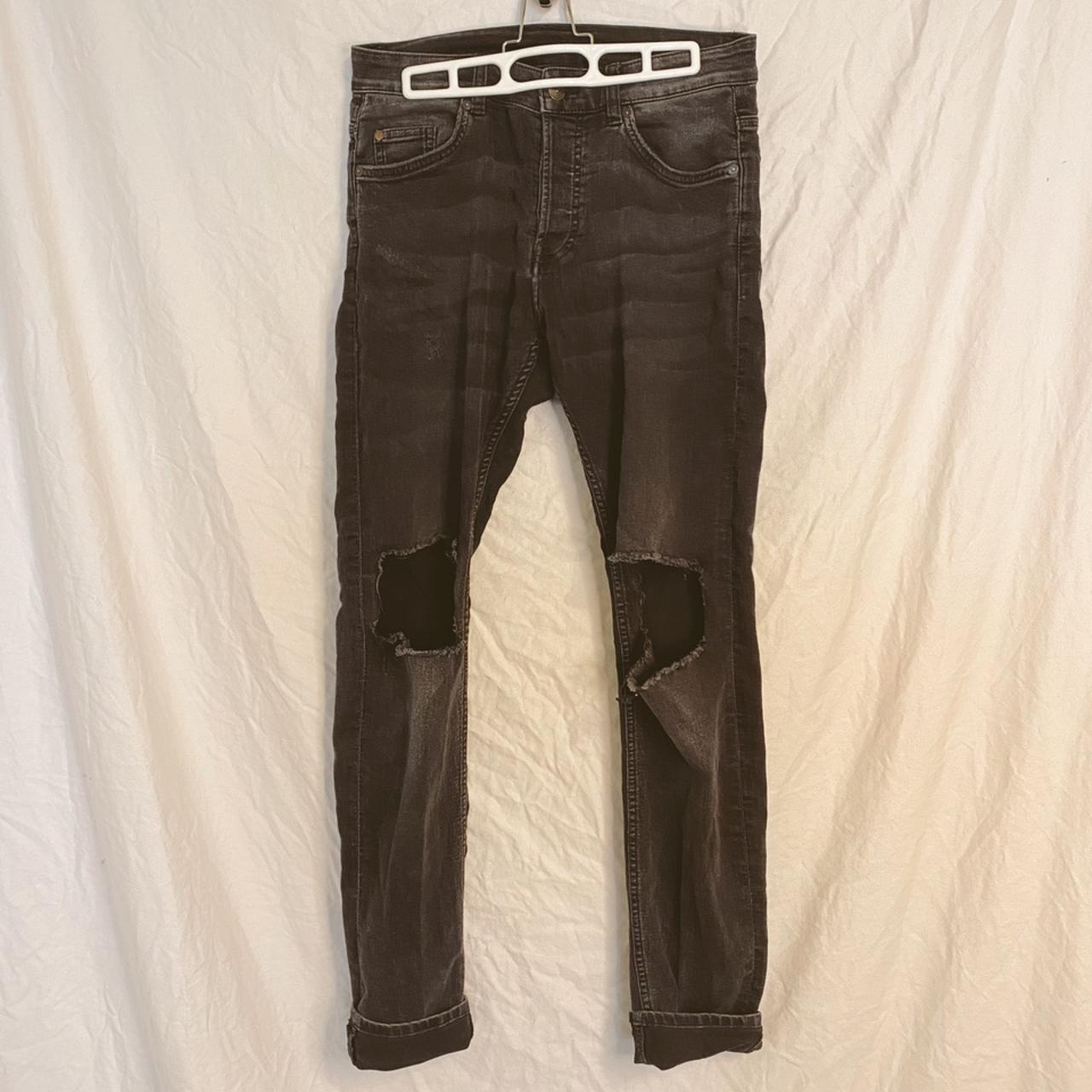 BLACK H&M KNEE RIPPED SKINNY FLEX FIT JEANS Depop
