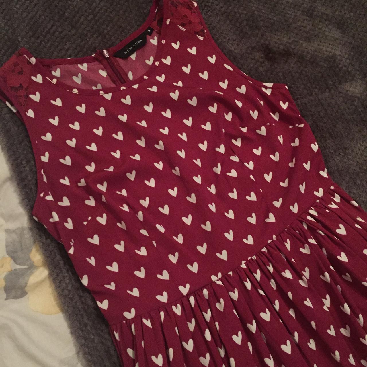 New look burgundy heart print dress, worn a