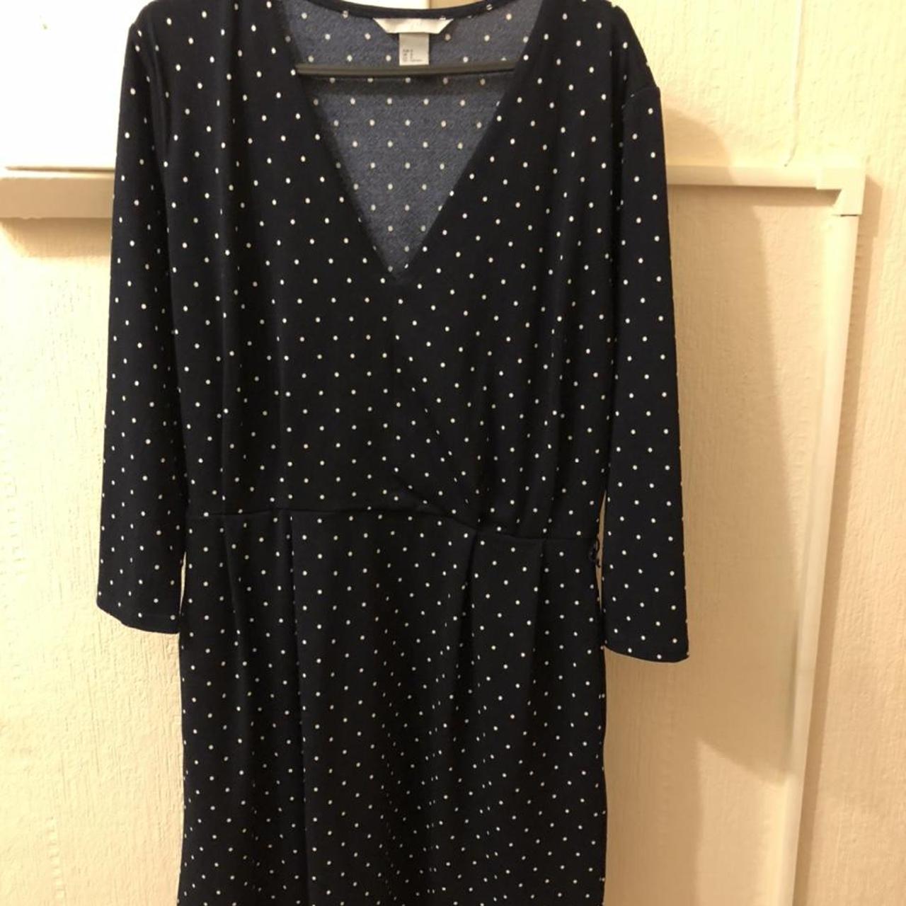 Versatile polka dot day dress, navy in colour, from... - Depop