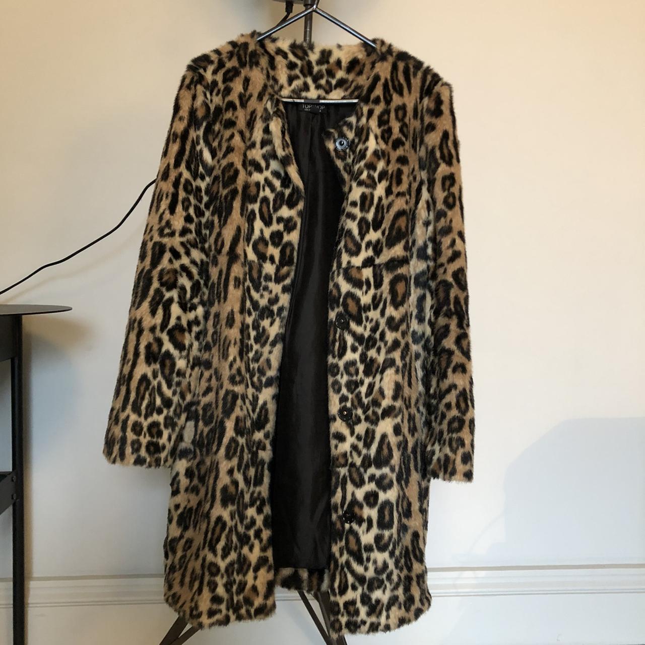 Topshop leopard faux hot sale fur coat