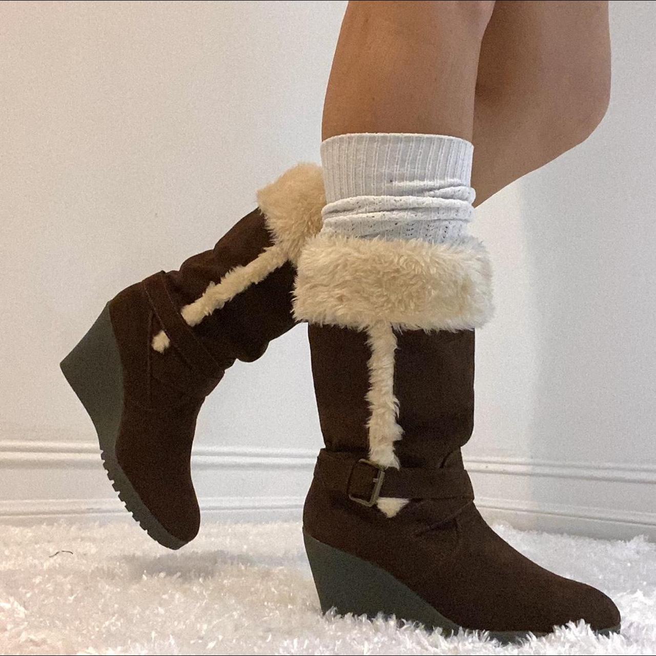 brown wedge boots with fur