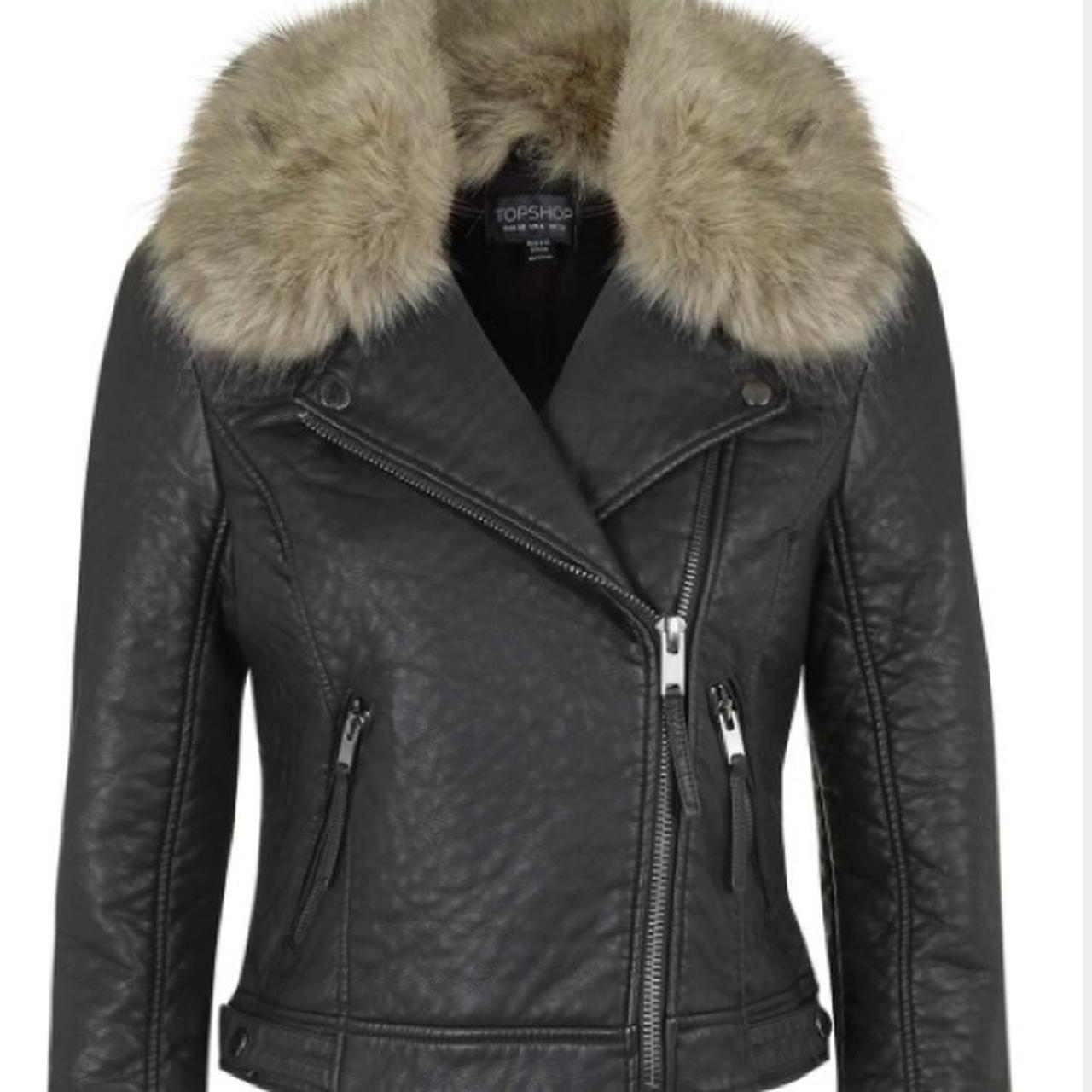 topshop biker jacket with fur collar