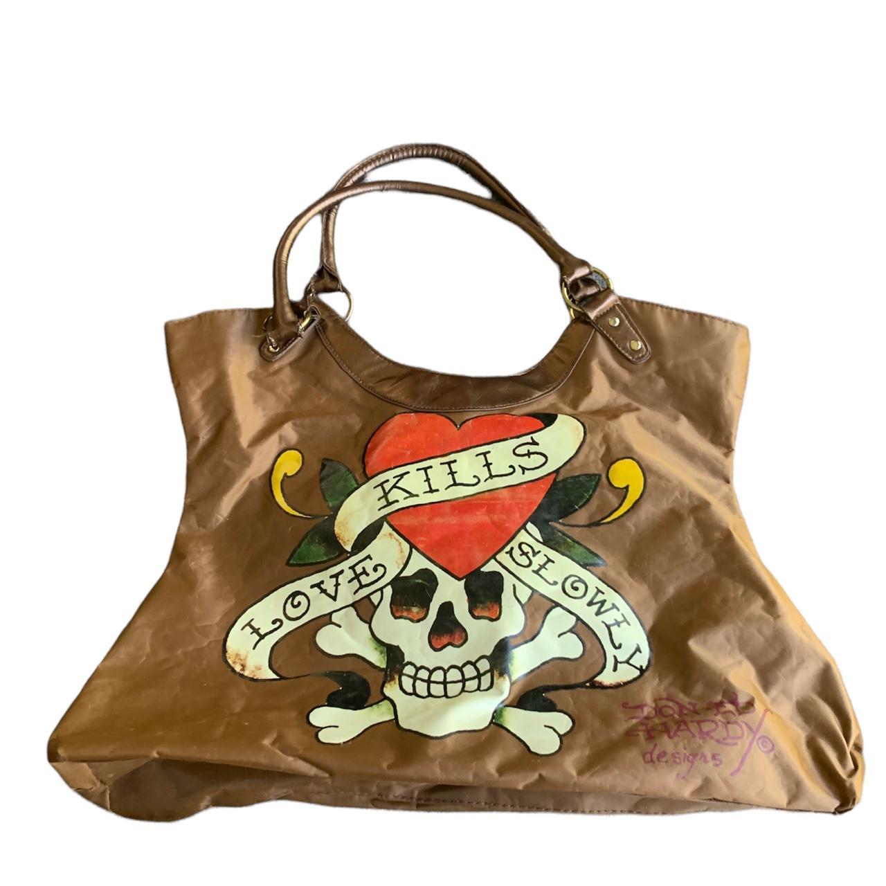 Ed Hardy brown graphic tote bag. Used with slight... - Depop