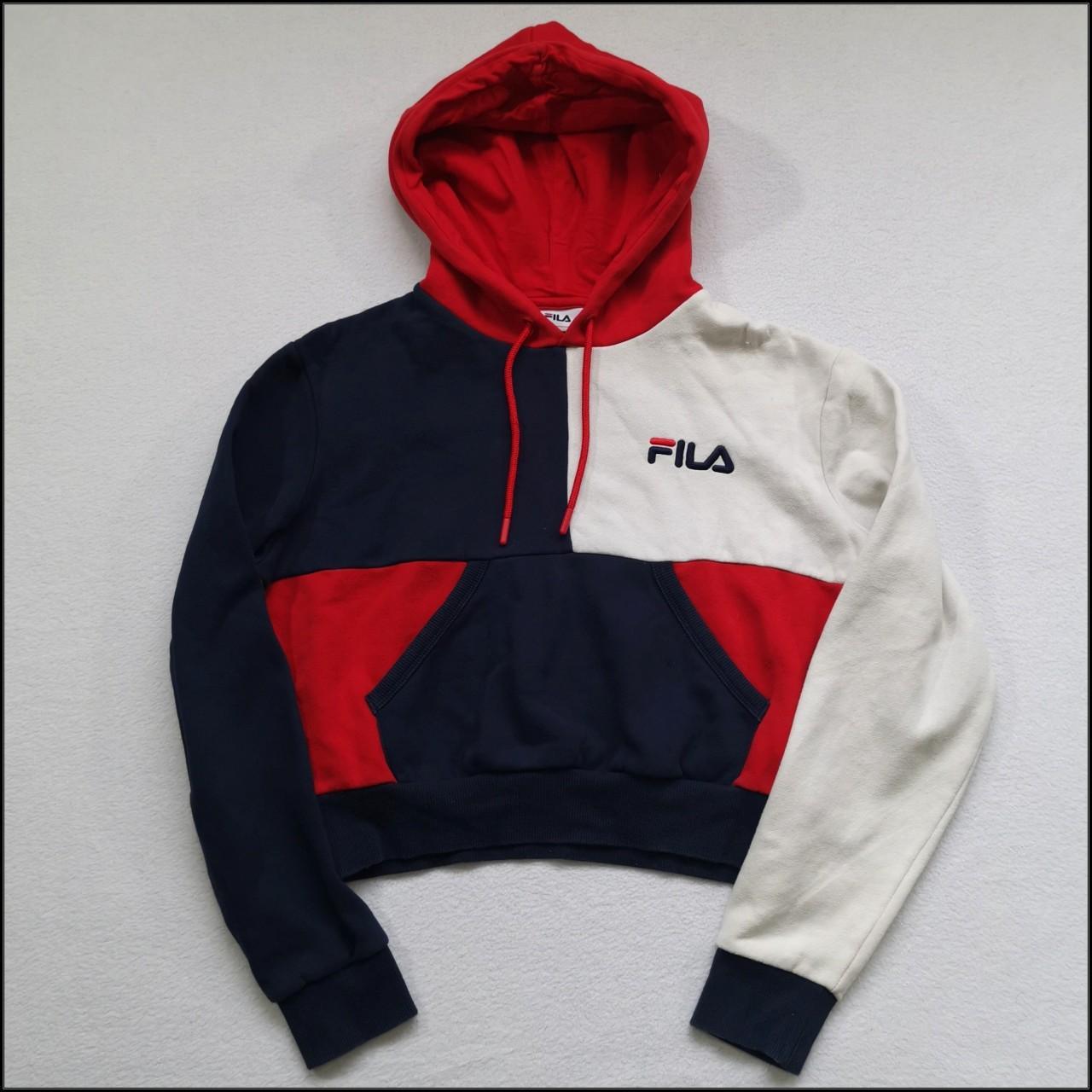 Fila cropped hoodie in navy blue red and off white