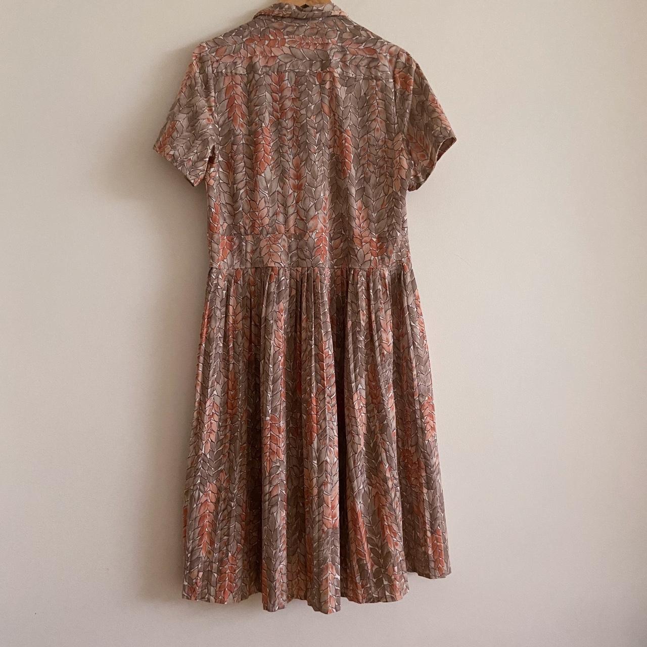 vintage orange grey dress midi knee floral print... - Depop