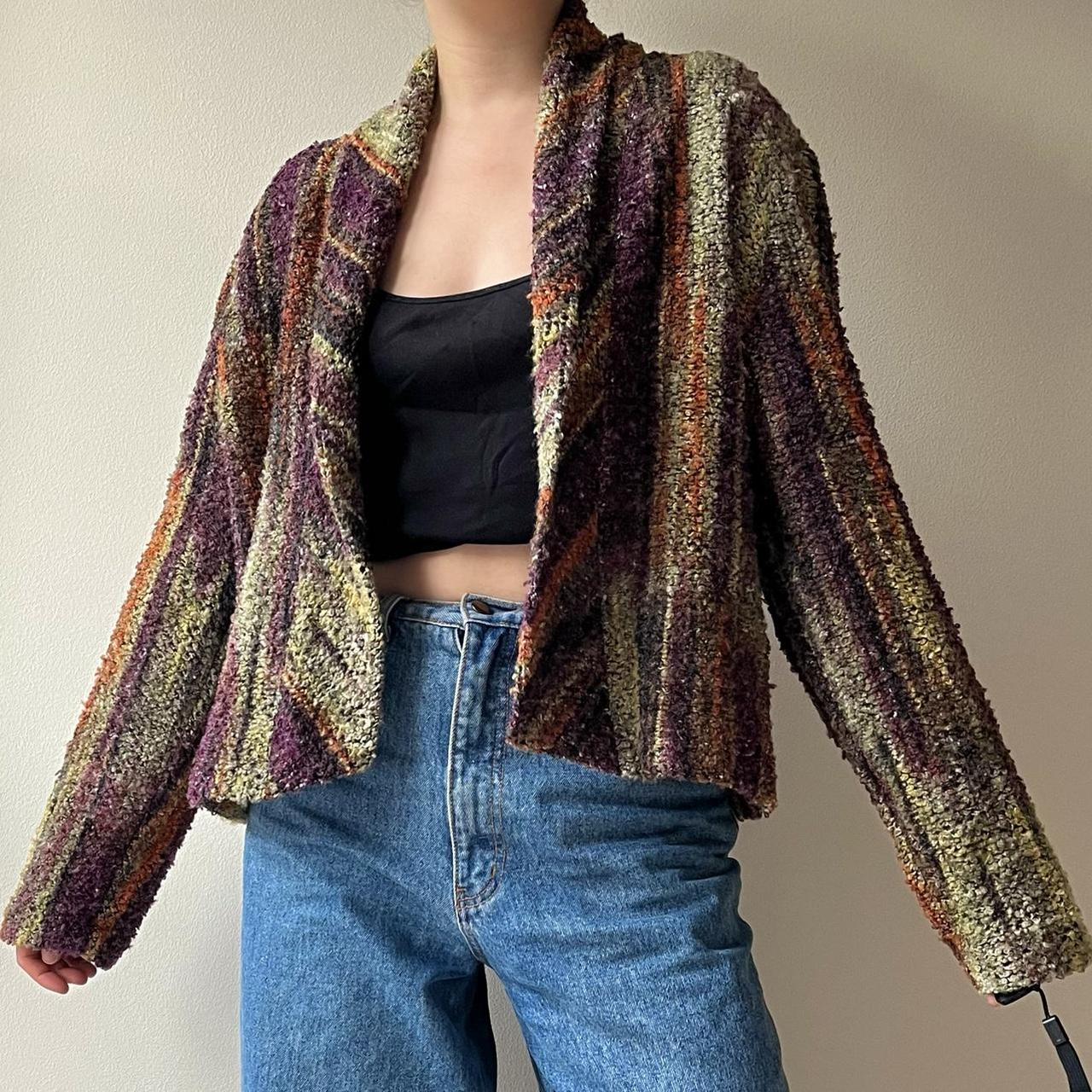 TRUE VINTAGE 90s FRENCH BOUCLE CARDIGAN EU44 UK14... - Depop