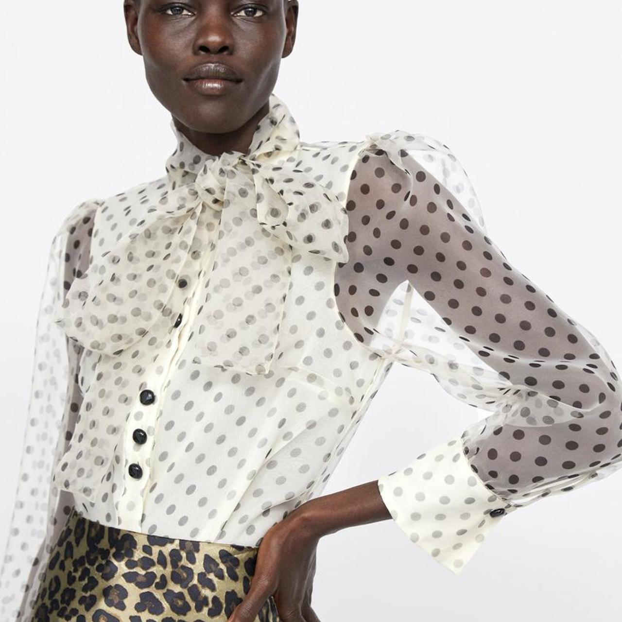 Zara polka dot cream organza shirt blouse with Depop