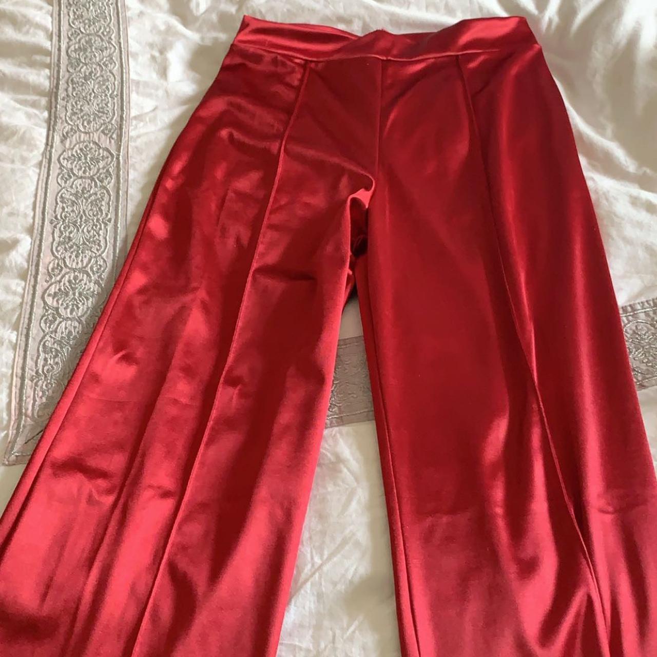 High waisted red satin pants ( very flowy at the... - Depop