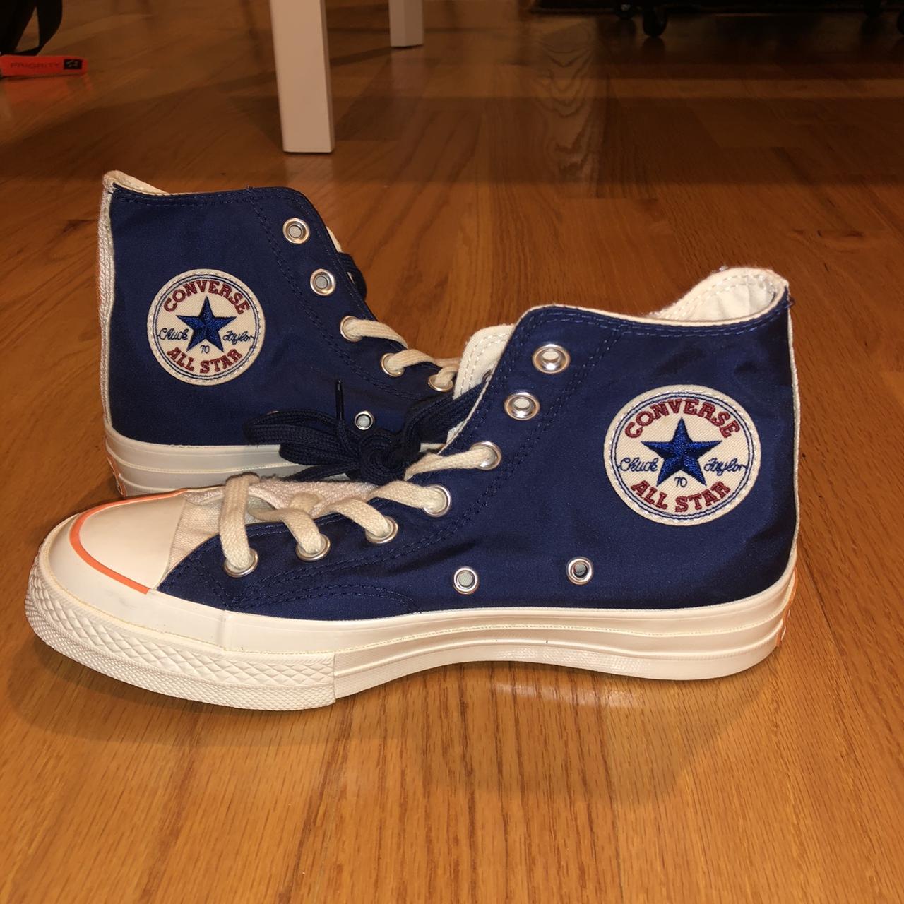 Converse Men's Blue and Orange Trainers | Depop