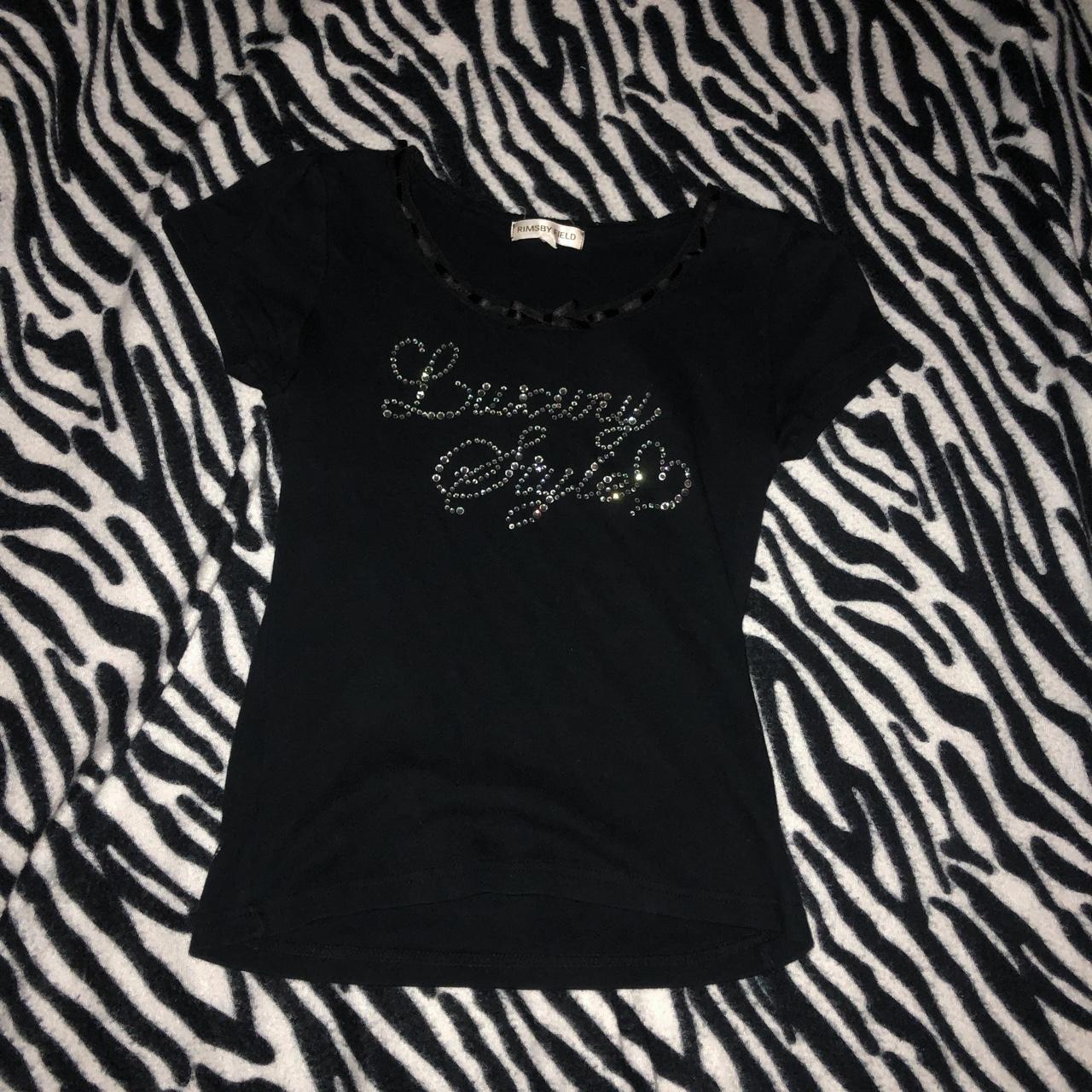 Cute black bedazzled top w the words “luxury style”... - Depop