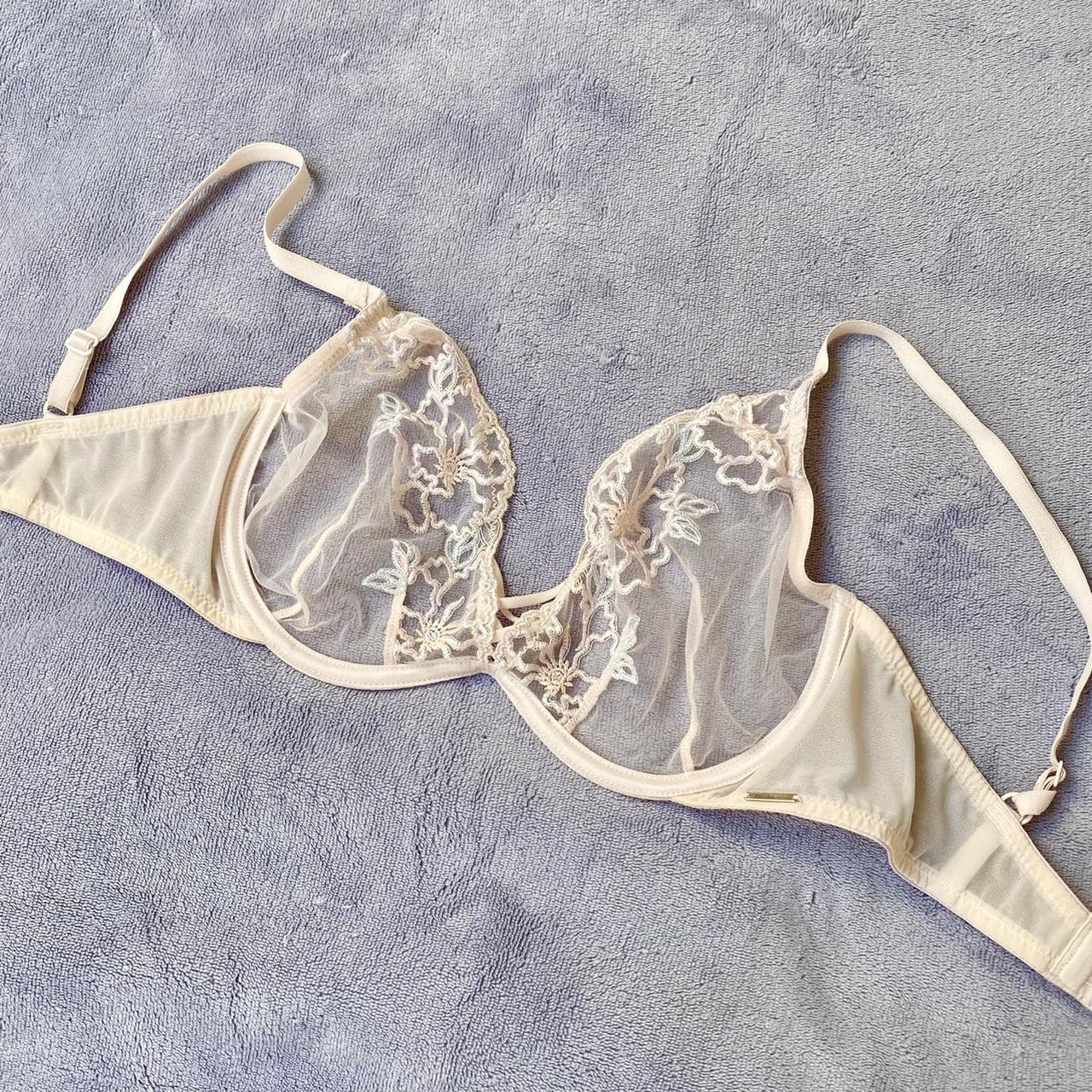 boux avenue sheer pink wired bra with floral... - Depop