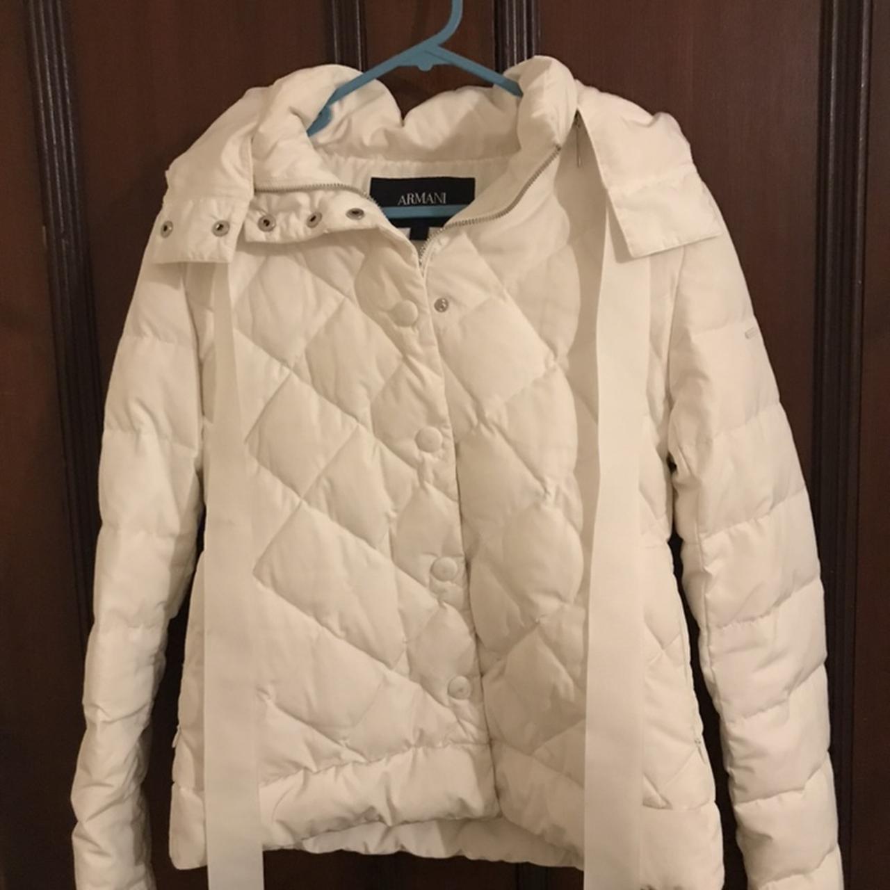 Statement coat - White duck down Armani jeans puffer... - Depop