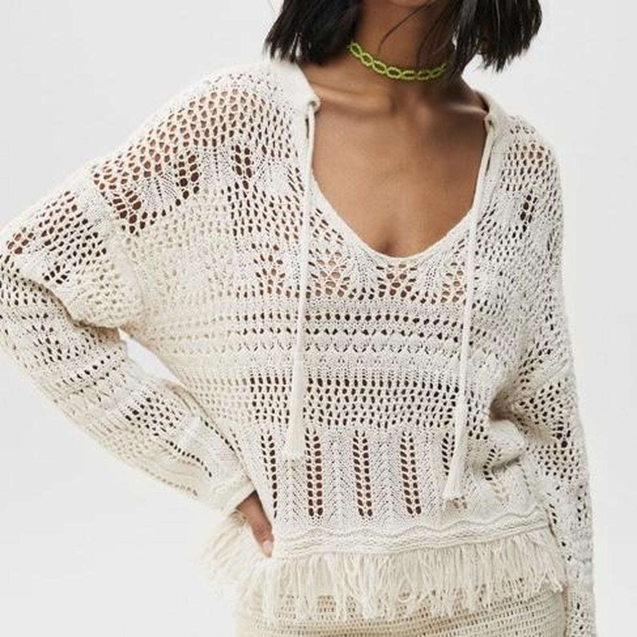 boho crochet sweater with open knit detail, never... - Depop