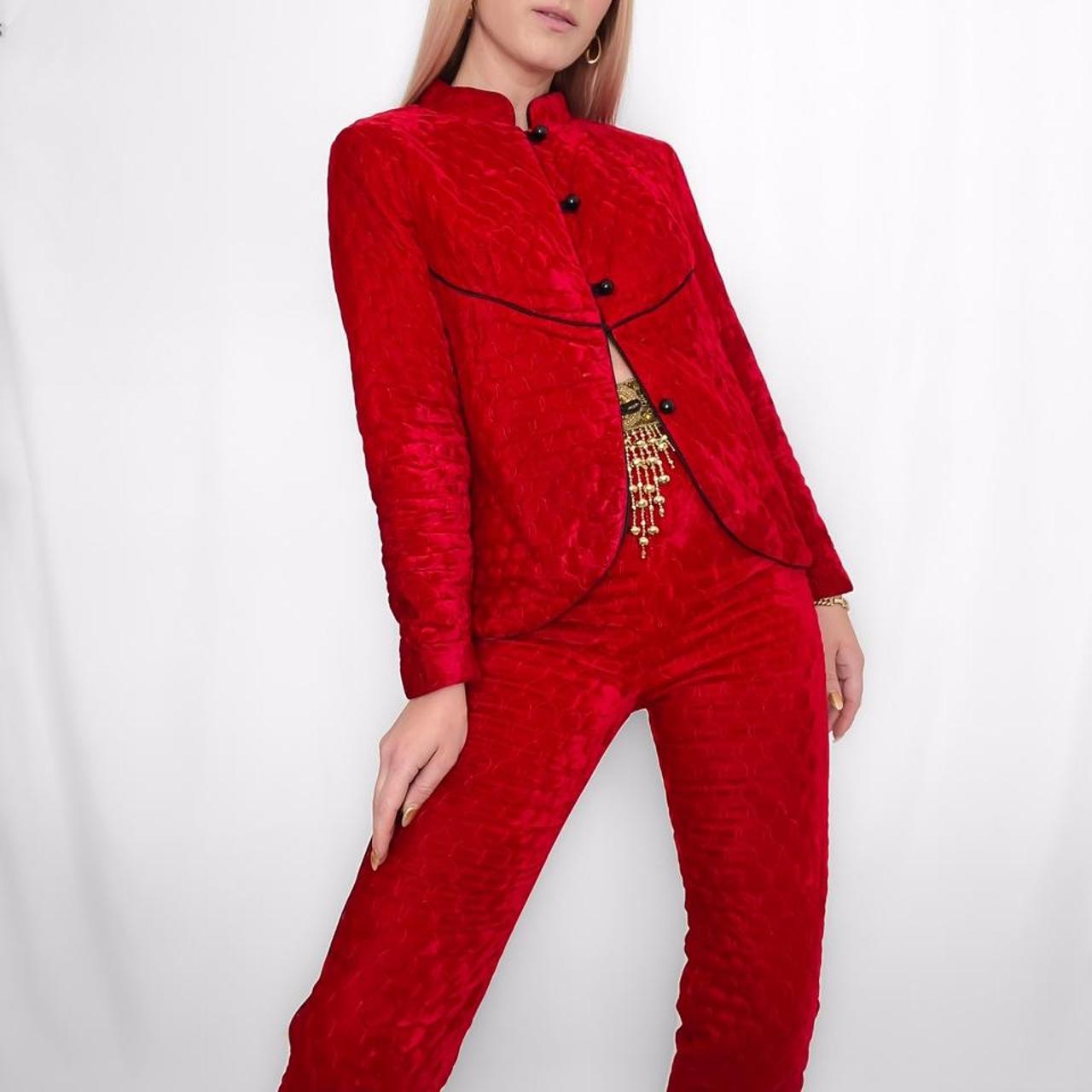 Red best sale velvet pantsuit