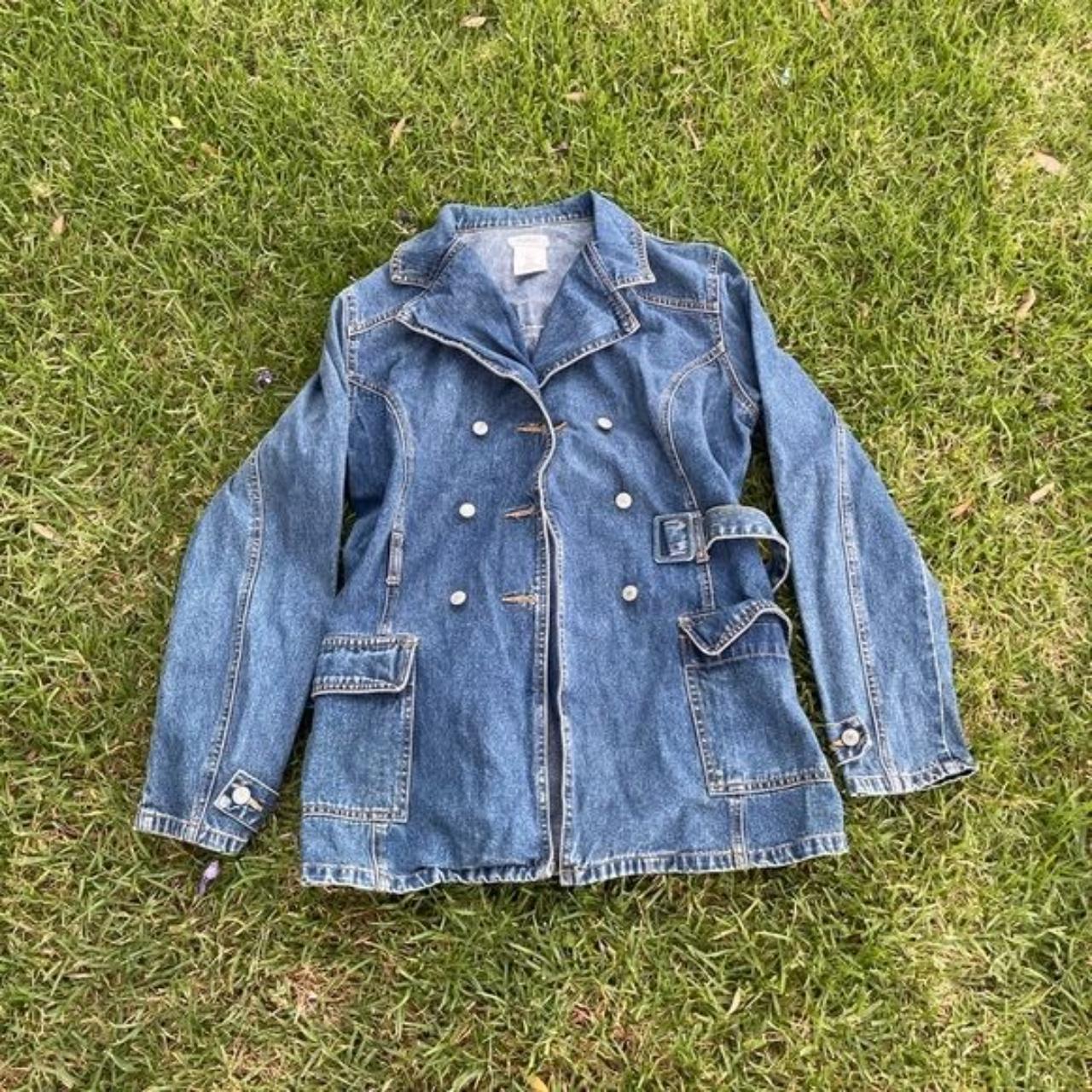 90s Vintage Esprit Denim Woman’s Trench Coat Size... - Depop