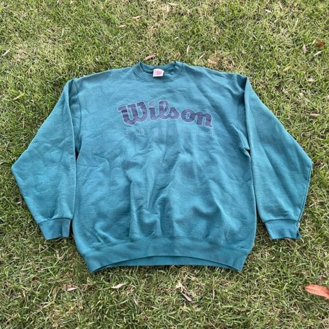 Vintage 90s Wilson Spell Out Front Crew Neck Sweater... - Depop