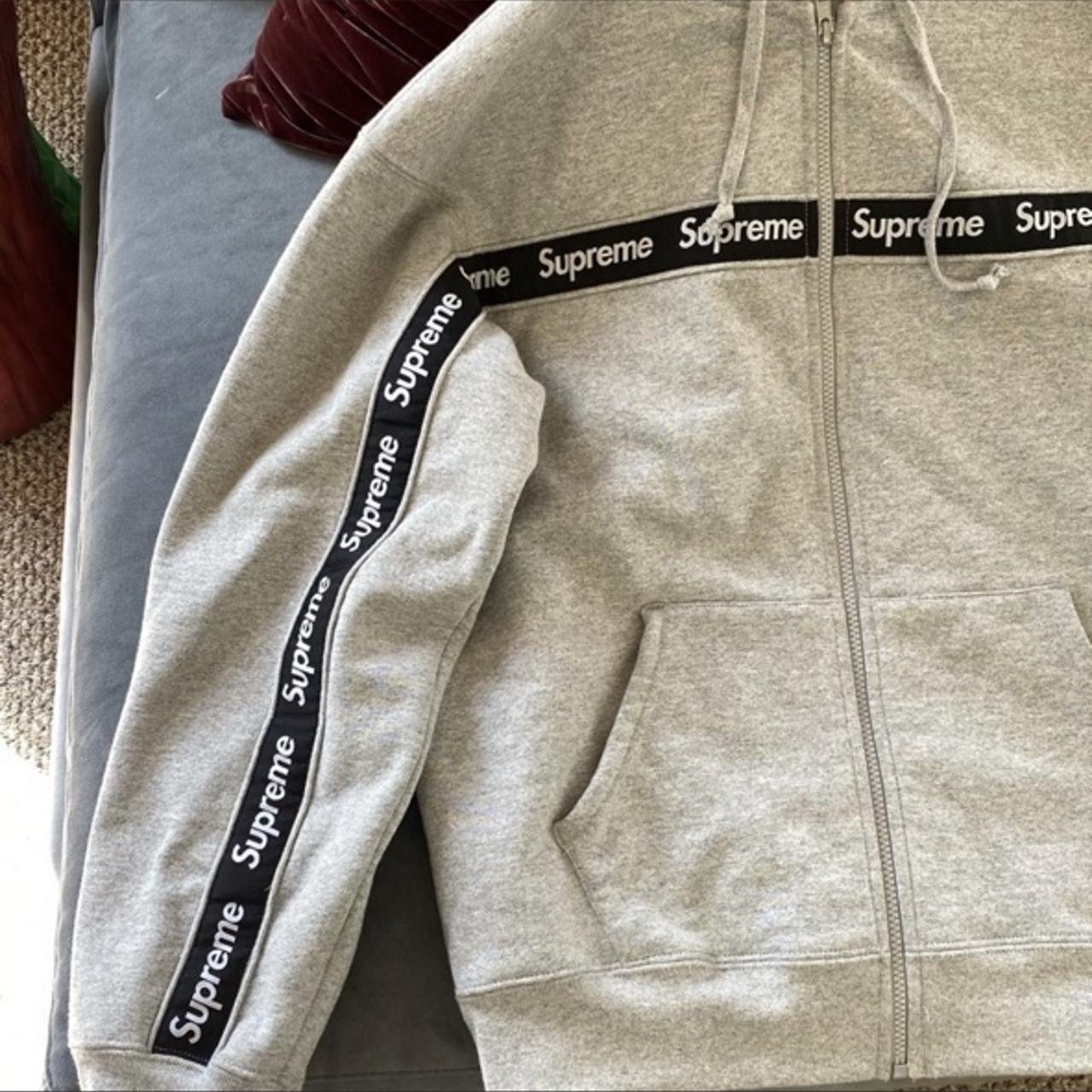 Supreme Text Stripe Zip Up Hoodie Grey, Oversize, Soft...