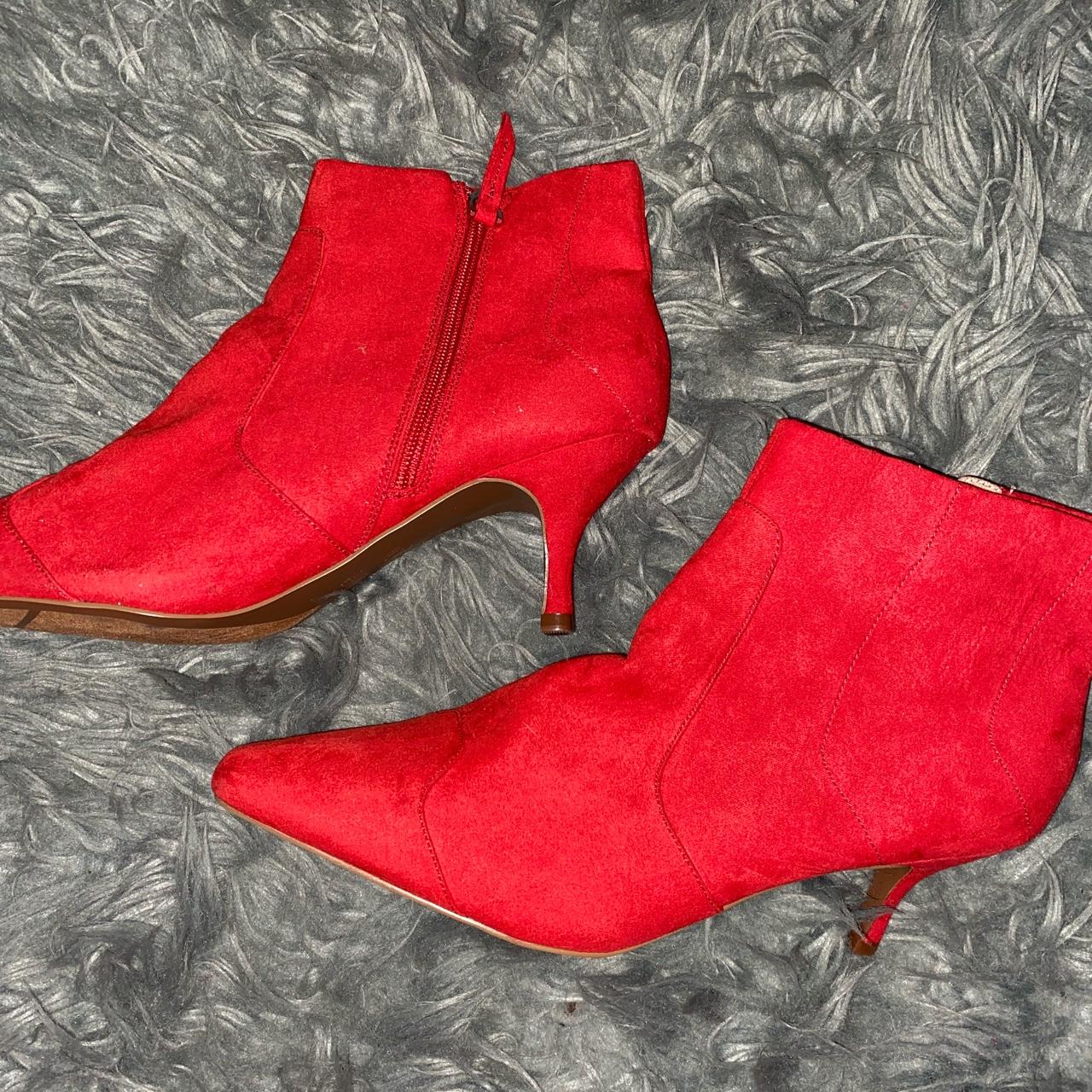 Cutest Red Suede Kitten Heel Booties from Who What... - Depop