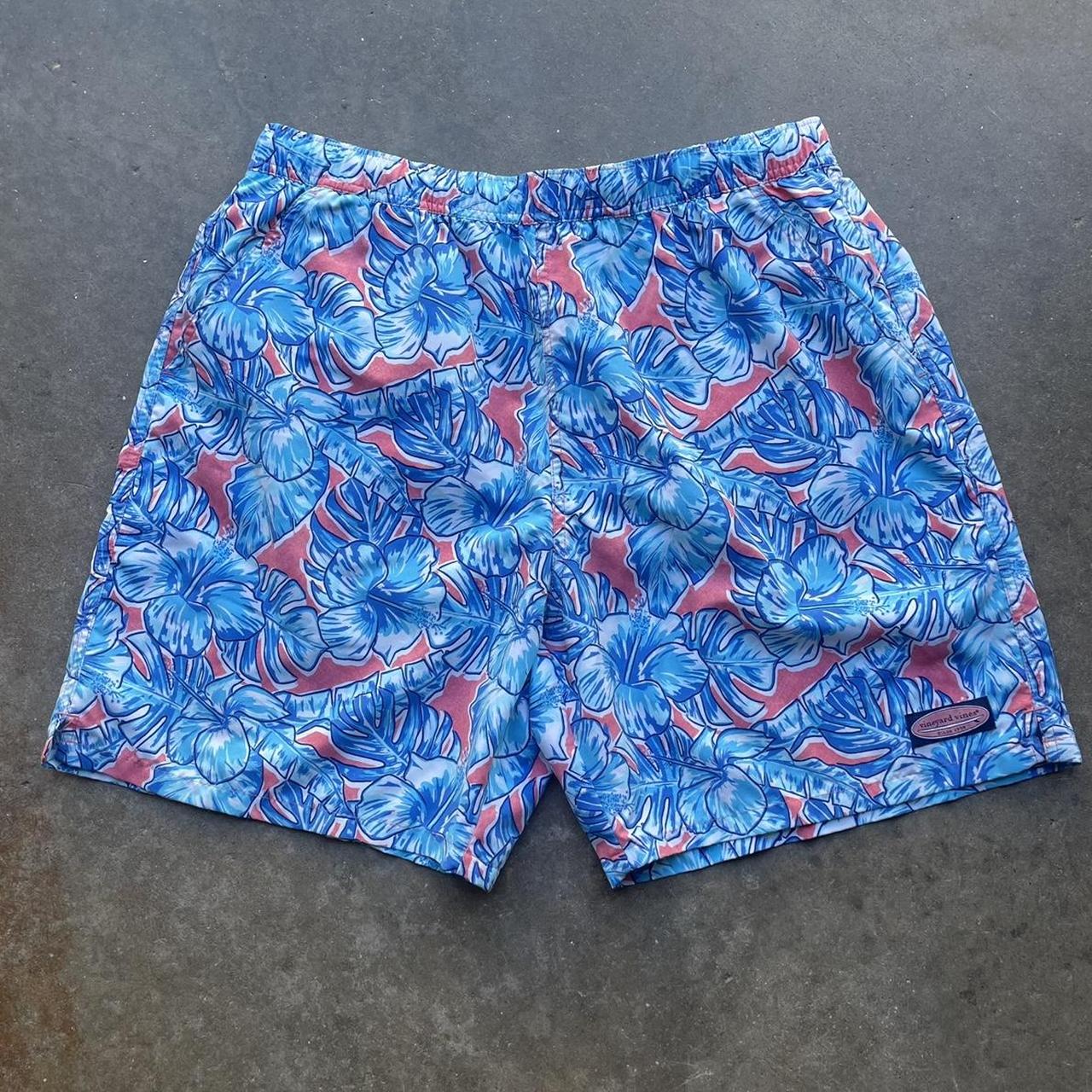 Vineyard Vines Men's Blue and Pink Swim-briefs-shorts | Depop