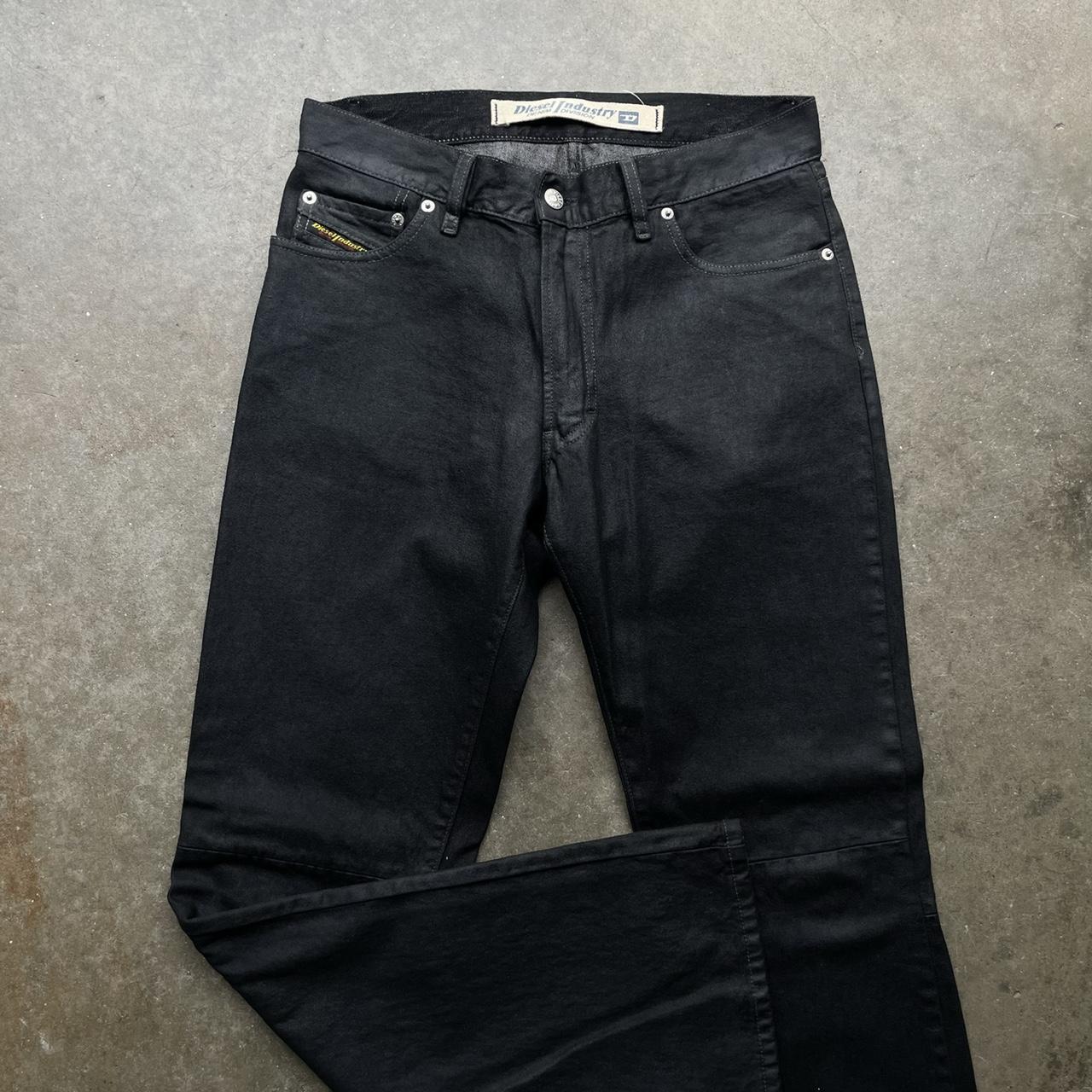 Diesel industry waxed black denim jeans flared Size... - Depop