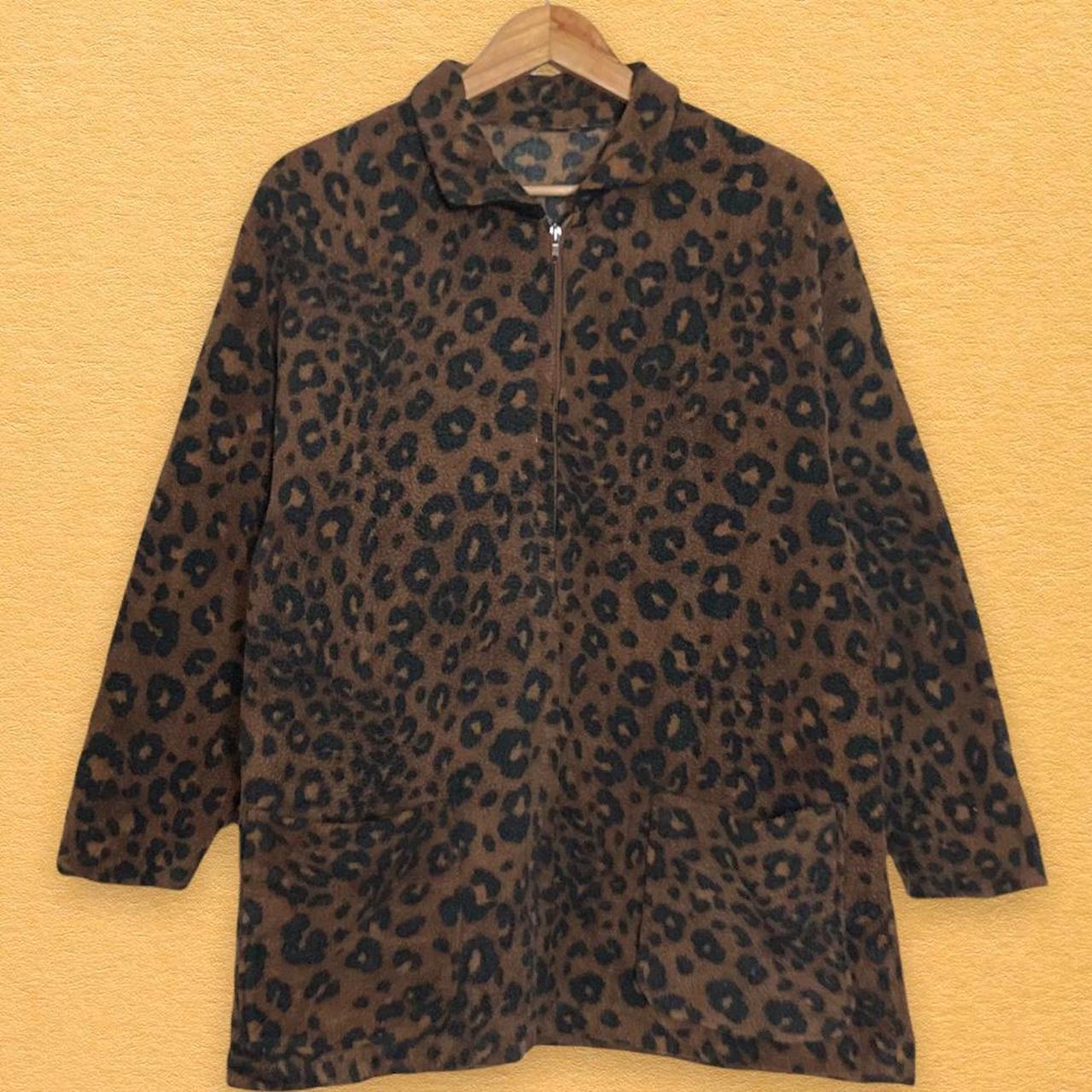 Vintage Leopard Print Fleece Large Brown... - Depop