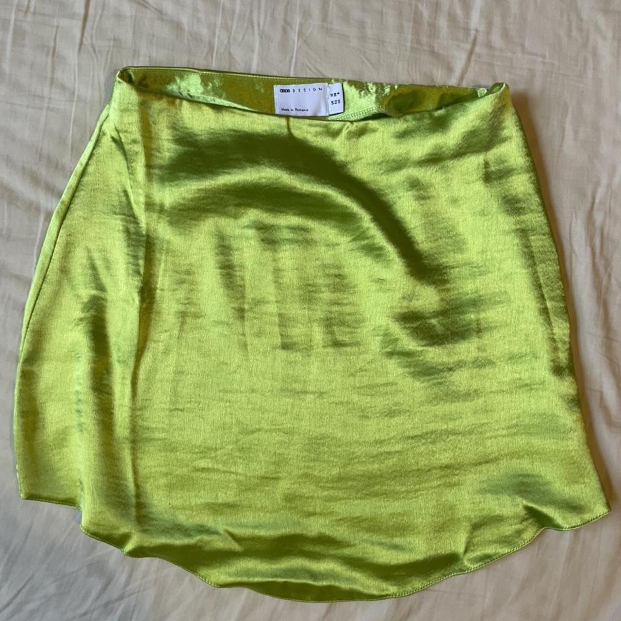 Lime green satin ASOS mini skirt. Barely worn,... - Depop