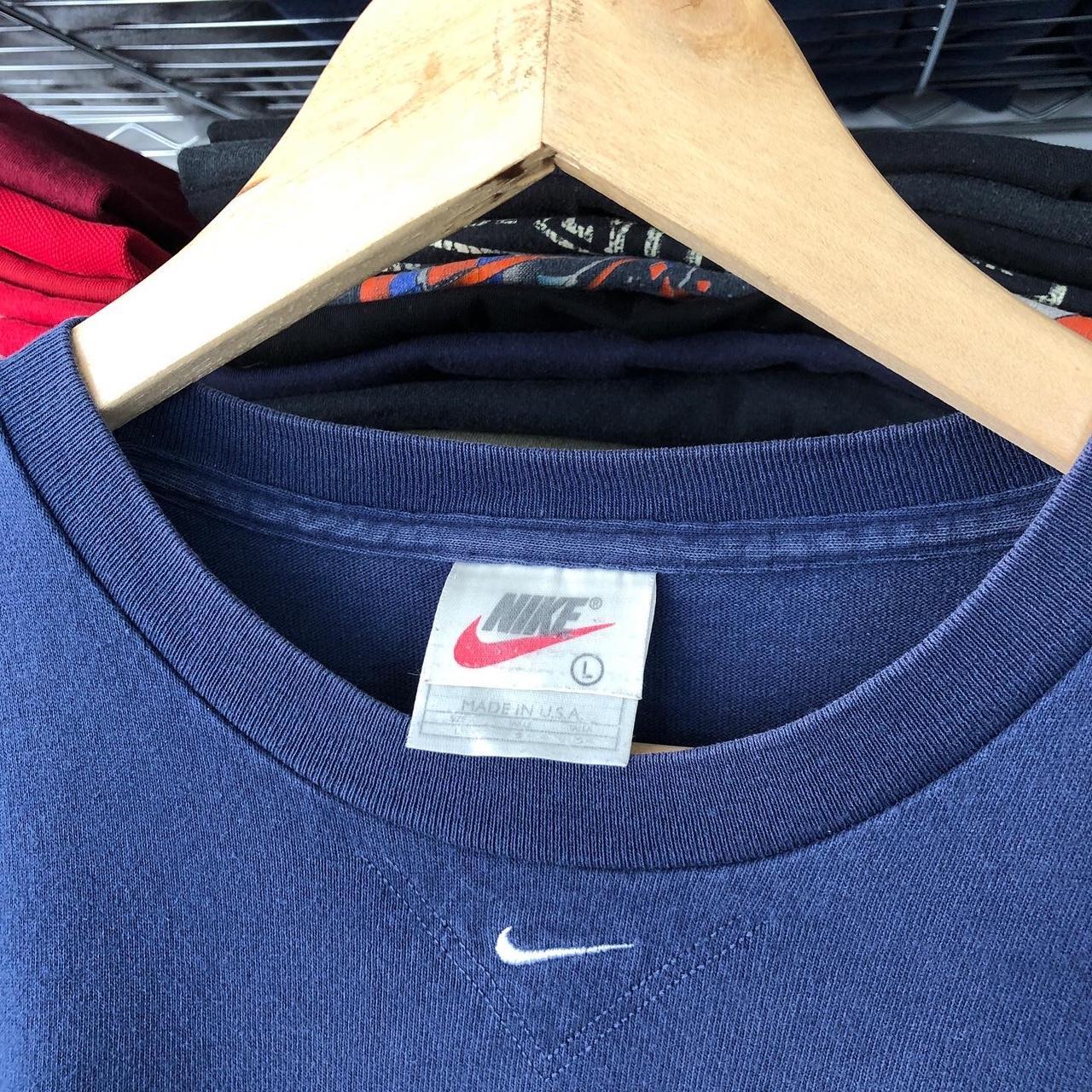 Vintage 1990s Nike centre swoosh t shirt navy Size:... - Depop