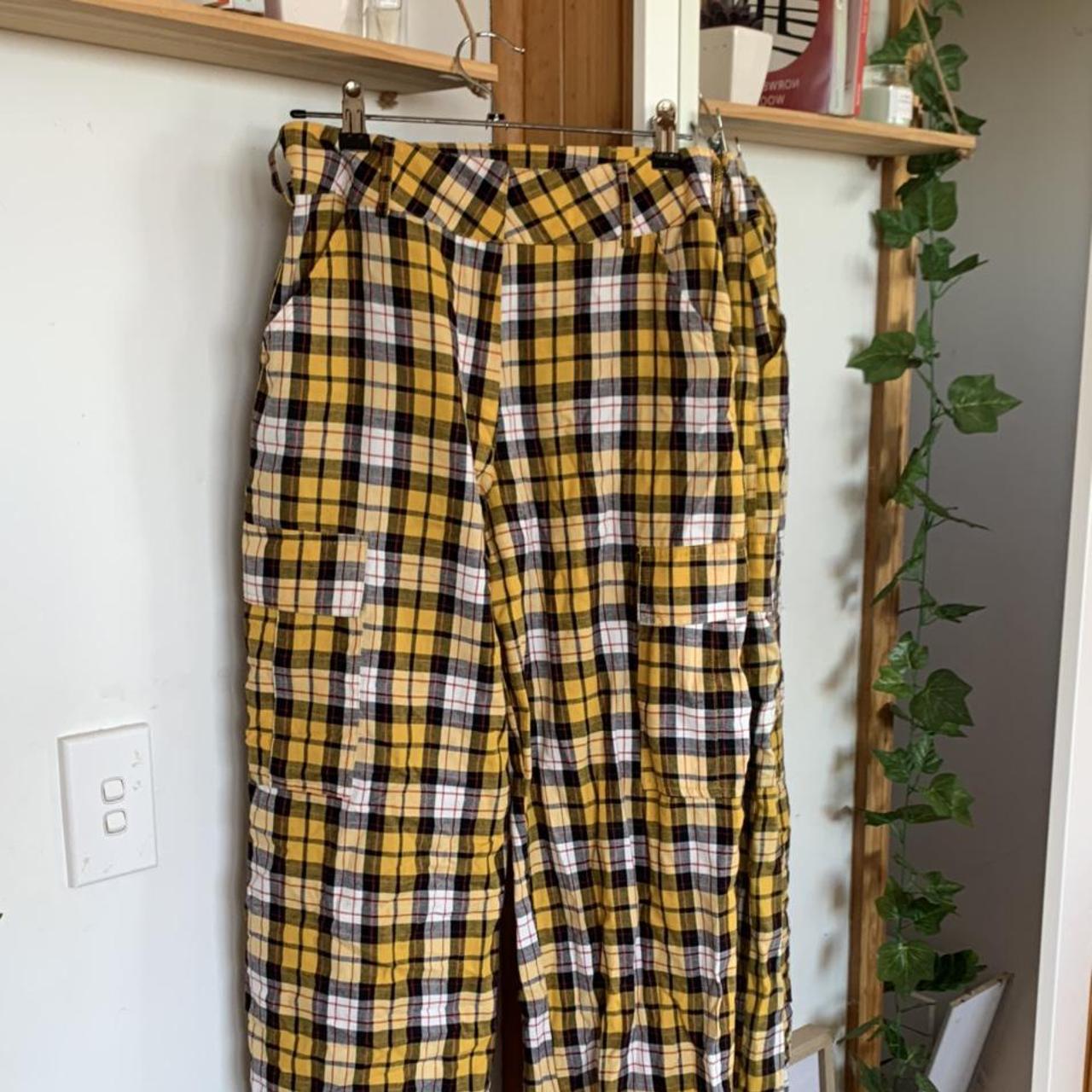 old/vintage iamgia yellow plaid pants only worn a... - Depop