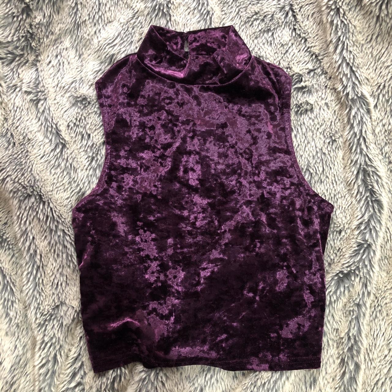 Purple Velvet Crop Racer Top from New Look Size:... - Depop