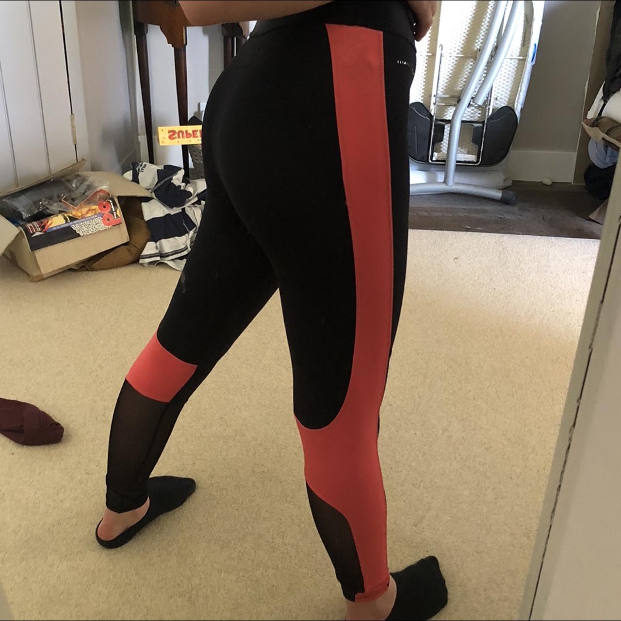oysho fitness coral pink and black leggings with - Depop