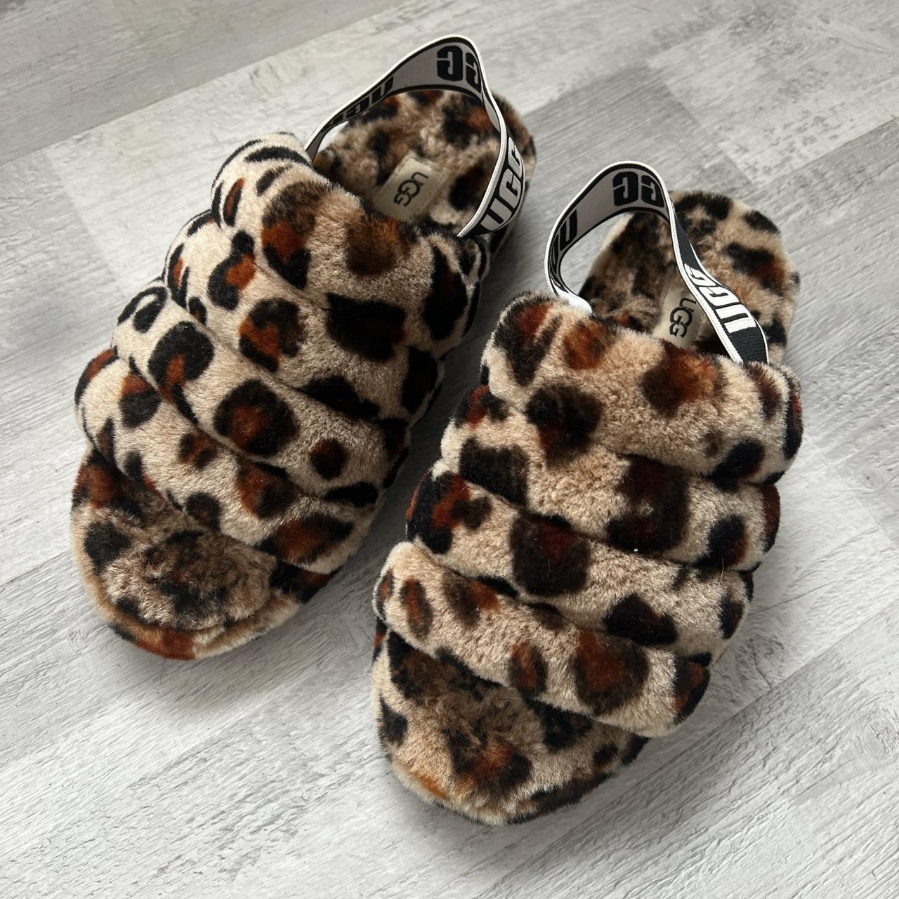 Leopard print Ugg fur slides / Slippers, great... - Depop