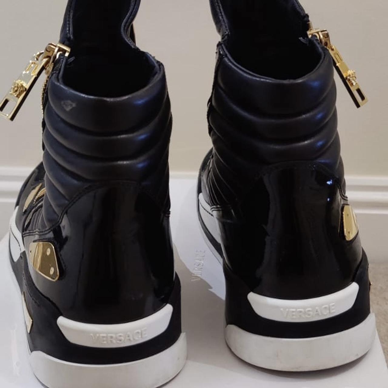 Versace Medusa Gold Plate Black Leather High-Top... - Depop