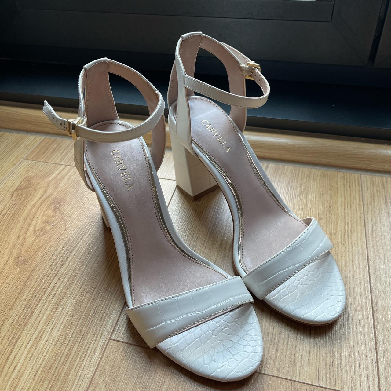 Carvela white sandals. High heels, worn once only - Depop