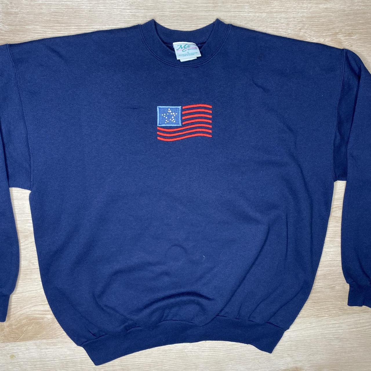 Vintage USA American Flag crew neck sweatshirt! Navy... - Depop