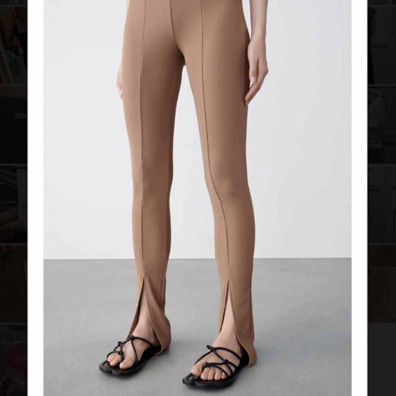 ZARA Ribbed Leggings with Vent Camel XS... Depop