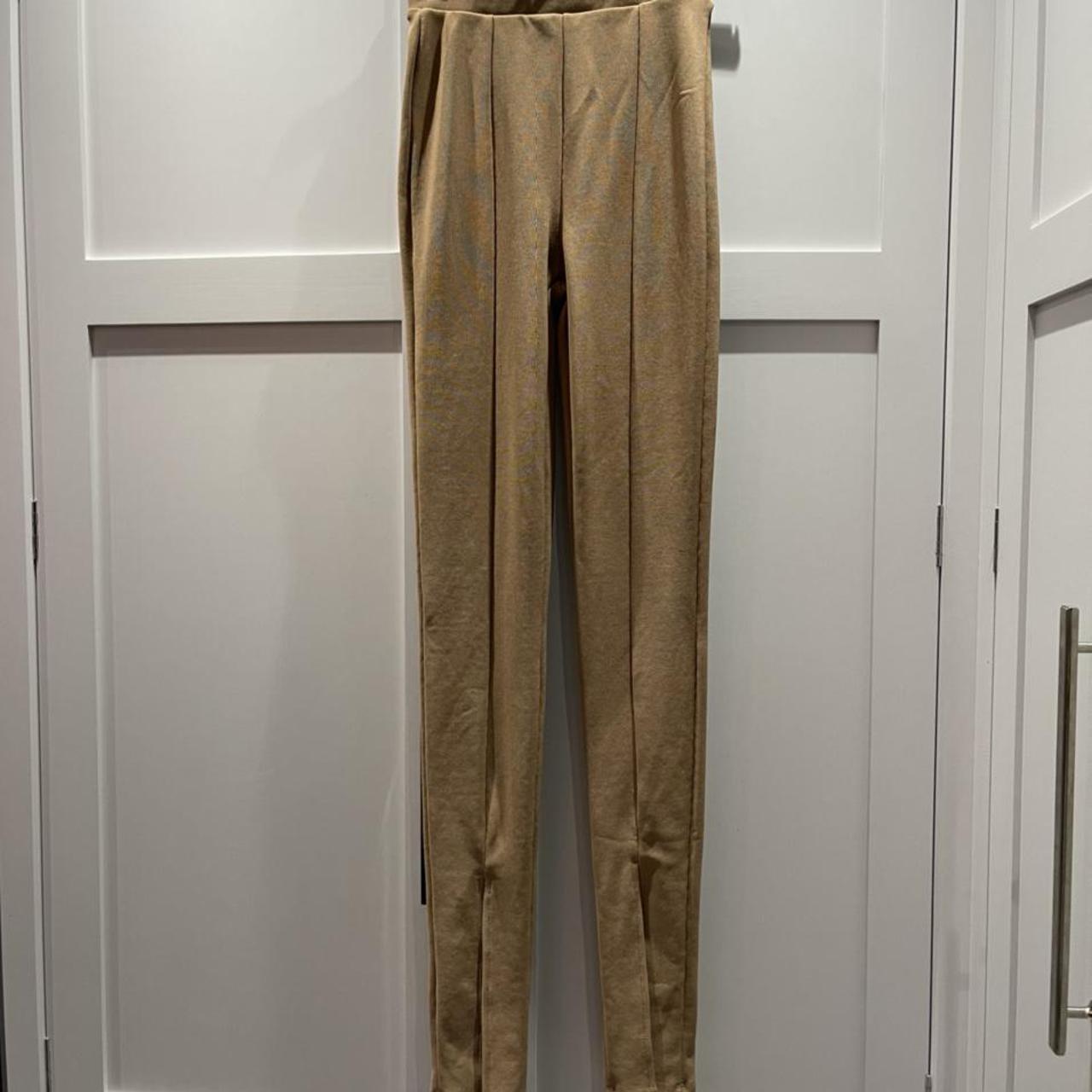 ZARA Ribbed Leggings with Vent Camel XS... Depop