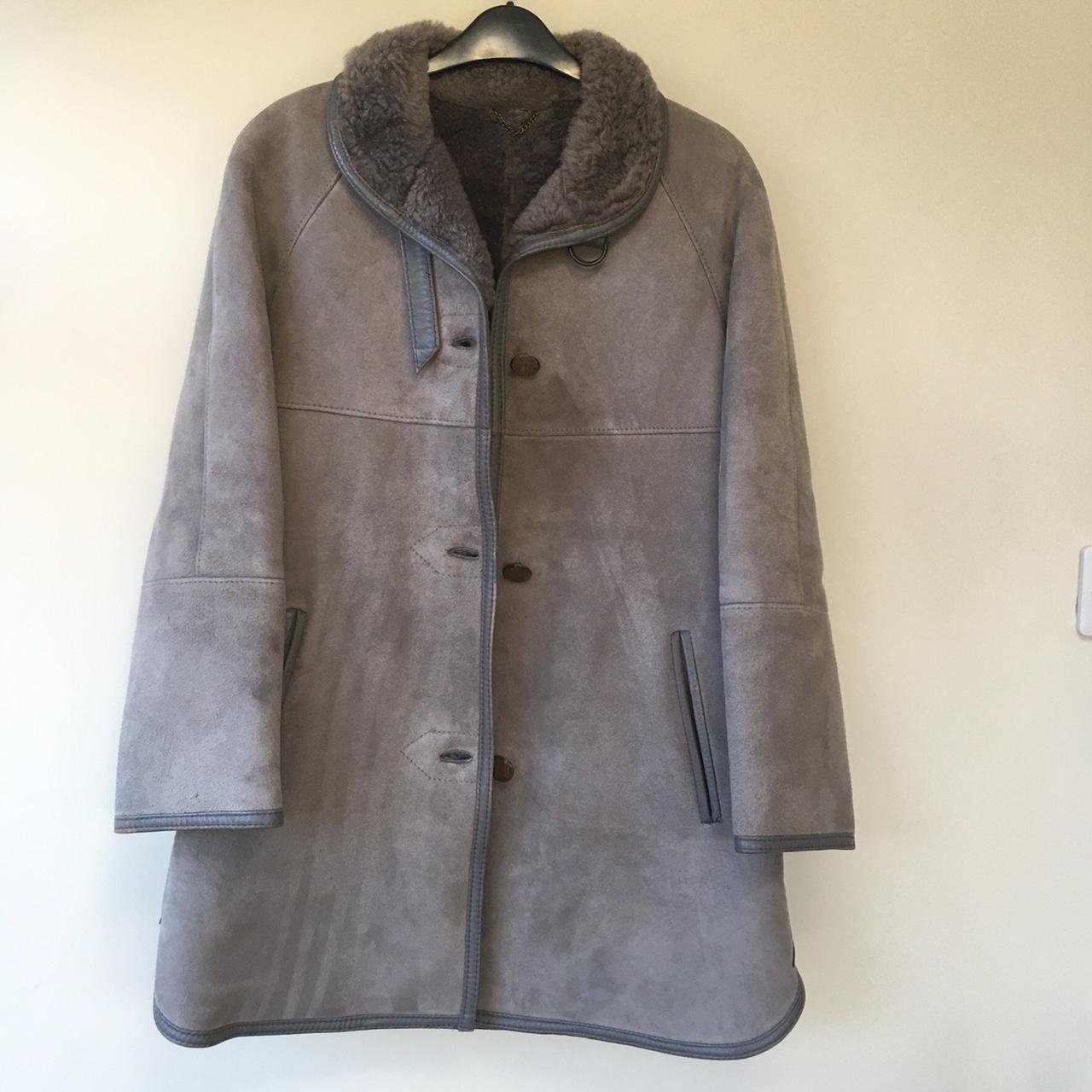 Vintage grey sheepskin coat Vintage 80s Brown... - Depop