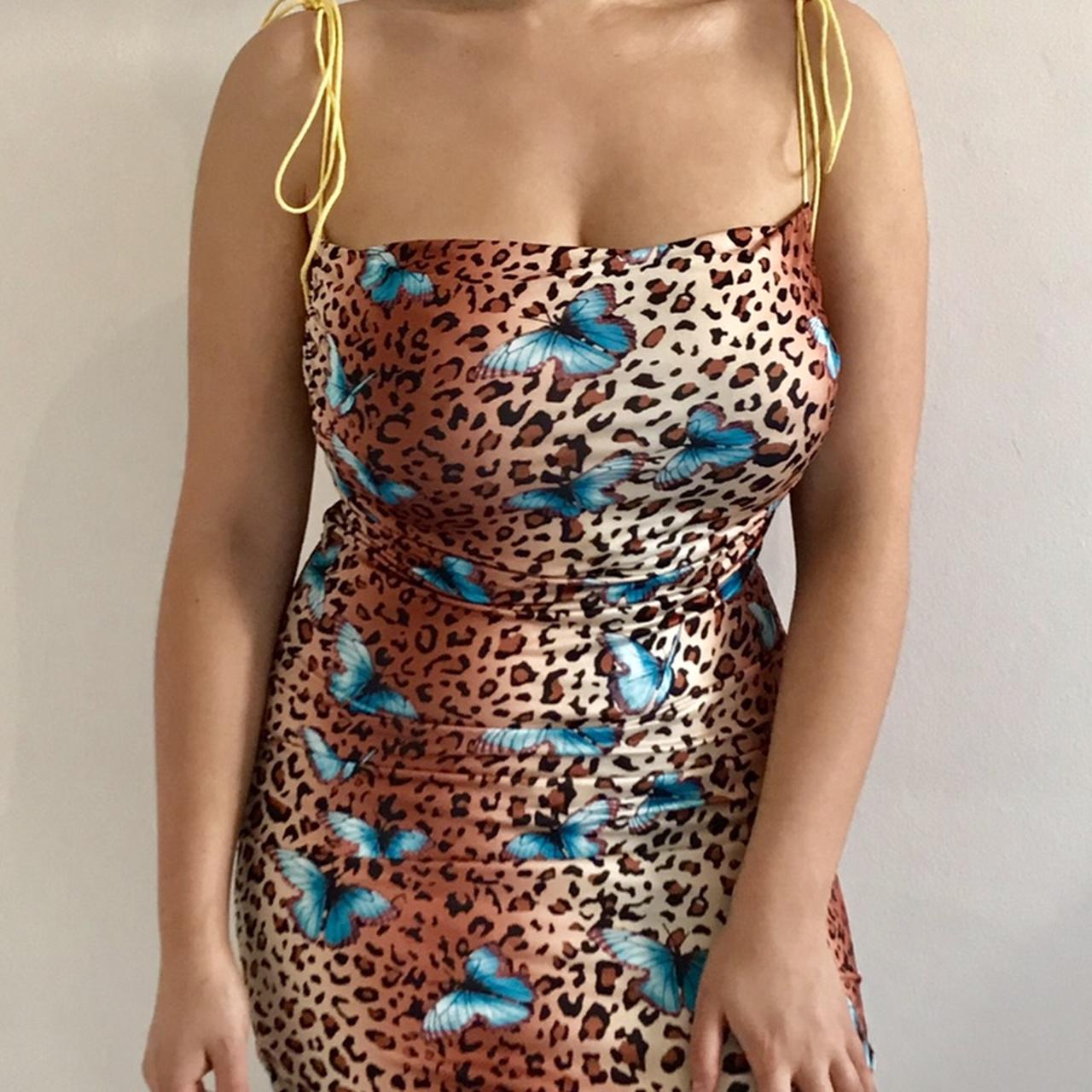 Leopard print dress with blue outlet butterflies